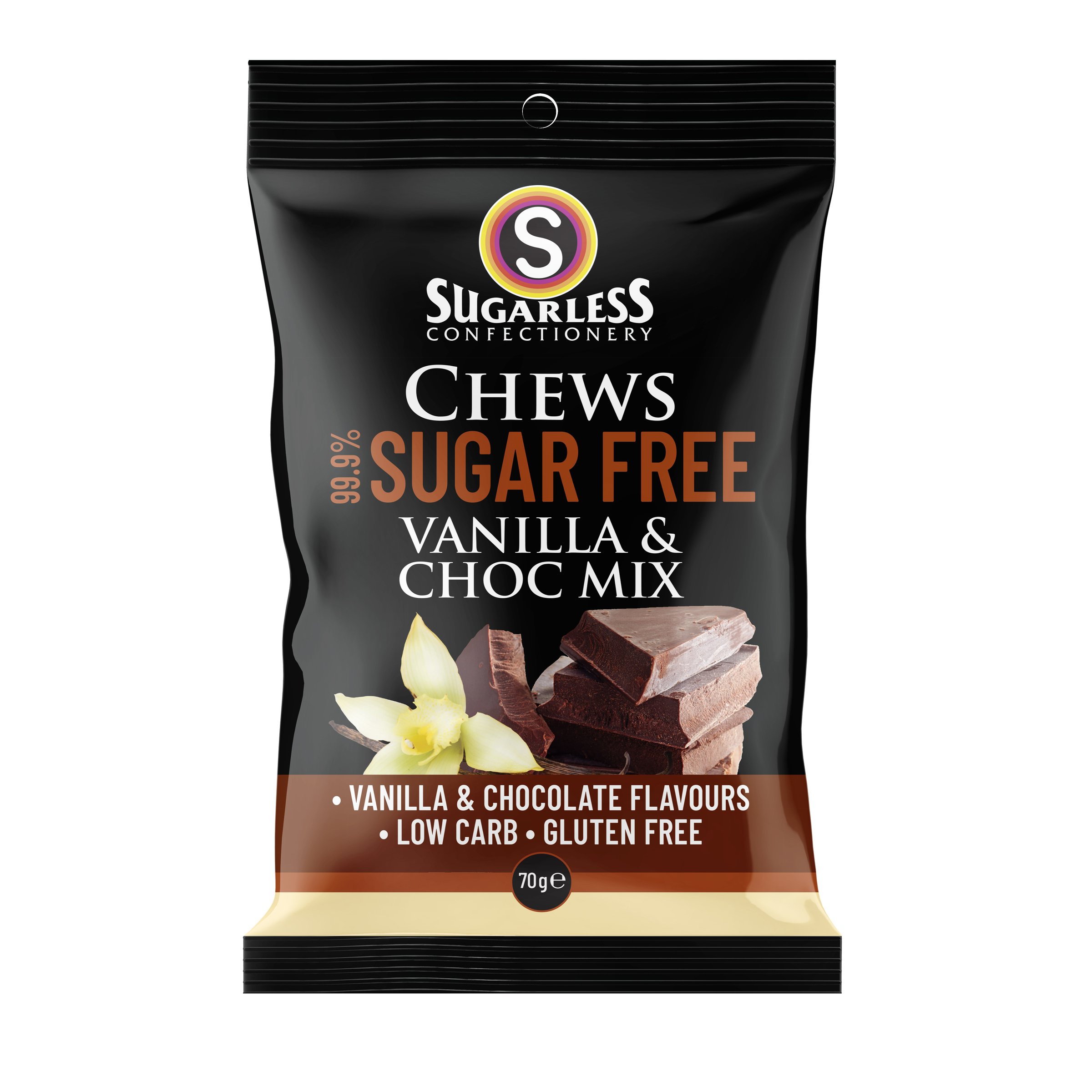 Sugarless Vanilla and Choc Mix Chews 70g - Image 1