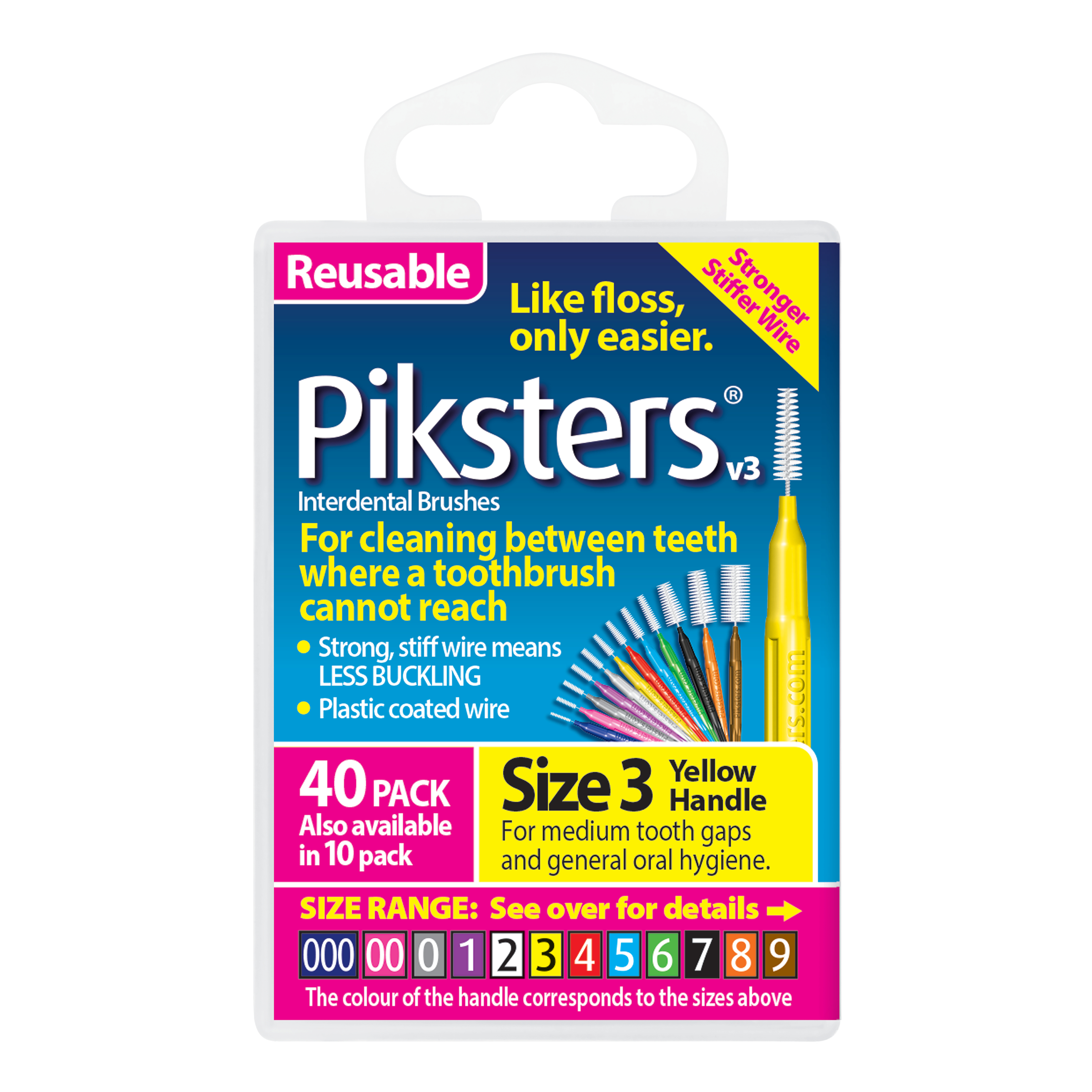 Piksters Interdental Brush Size 3 Yellow 40 pack - Image 1