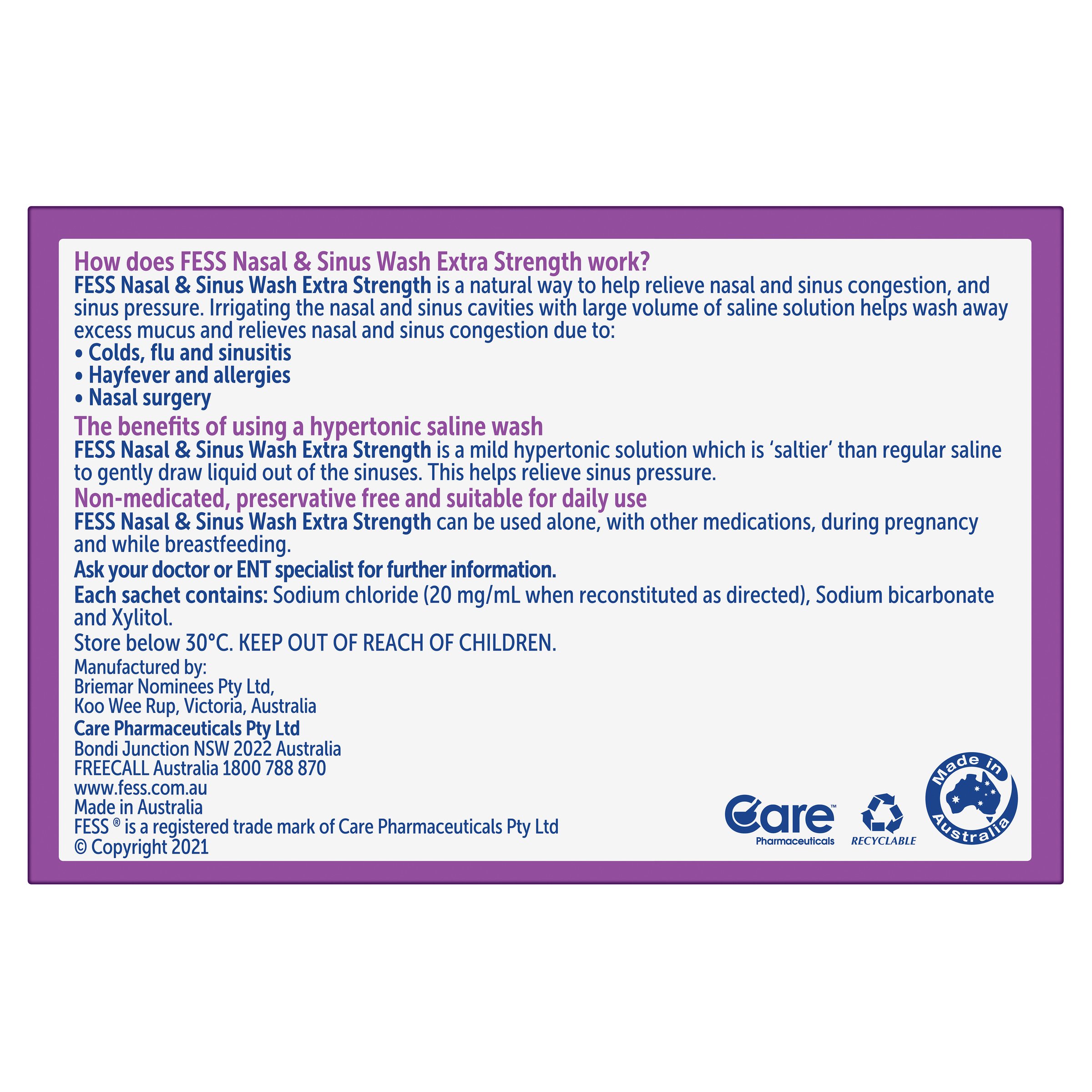 Fess Nasal & Sinus Wash Extra Strength Refill 24 sachets - Image 2