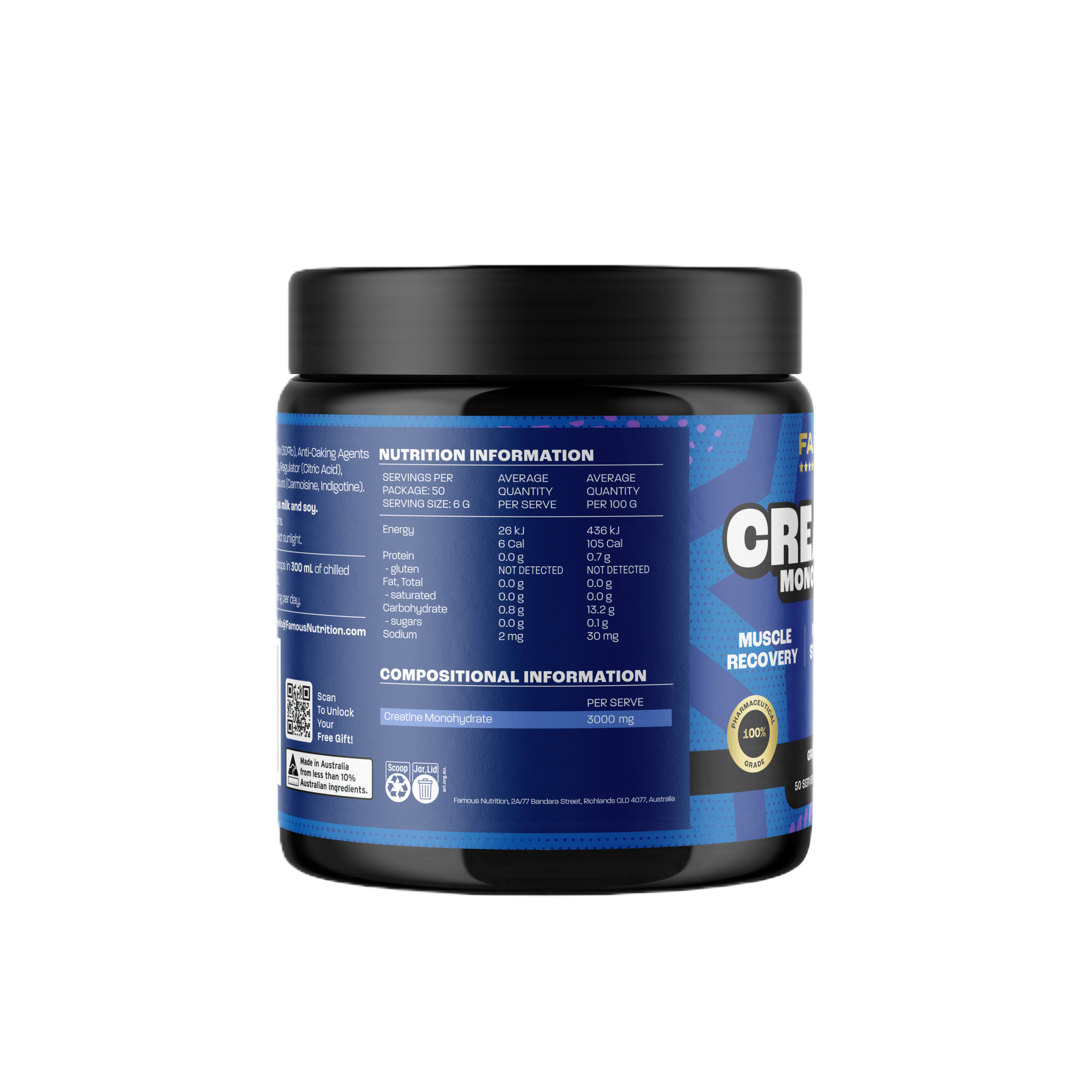 Famous Nutrition Creatine Monohydrate Grape Flavour 300g - Image 2
