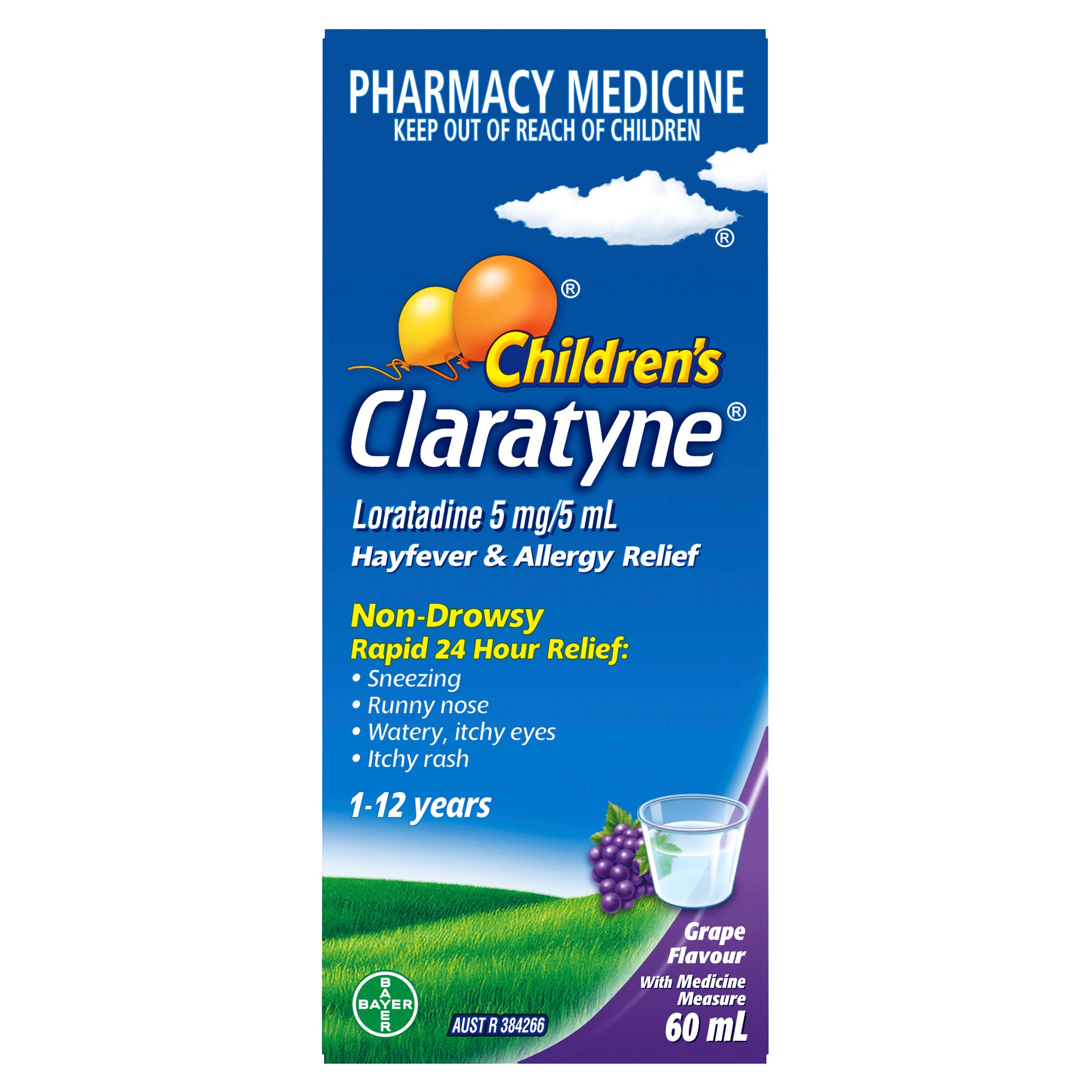 Claratyne Children's Hayfever & Allergy Relief Syrup 1-12 Years Grape Flavoured 60ml - Image 1