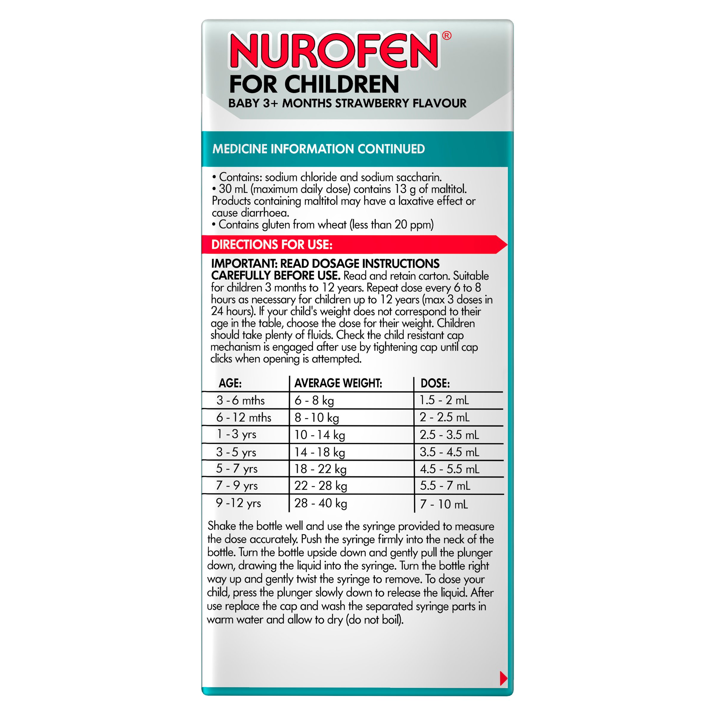 Nurofen for Children 3+ Months Pain And Fever Relief 200mg/5ml Strawberry 50ml - Image 3