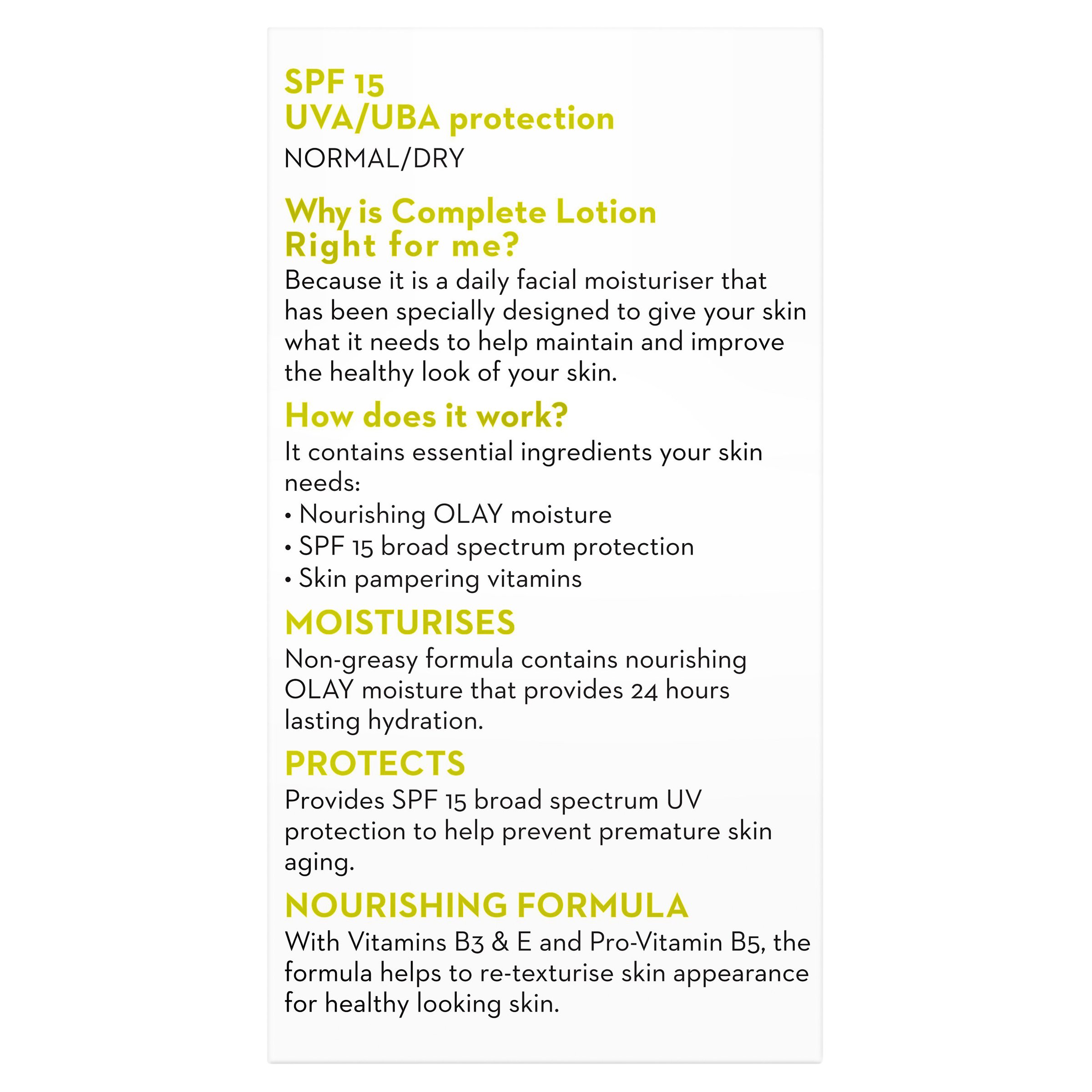 Olay Complete UV Protection Moisture Lotion Normal/Dry SPF15 - 150ml - Image 2