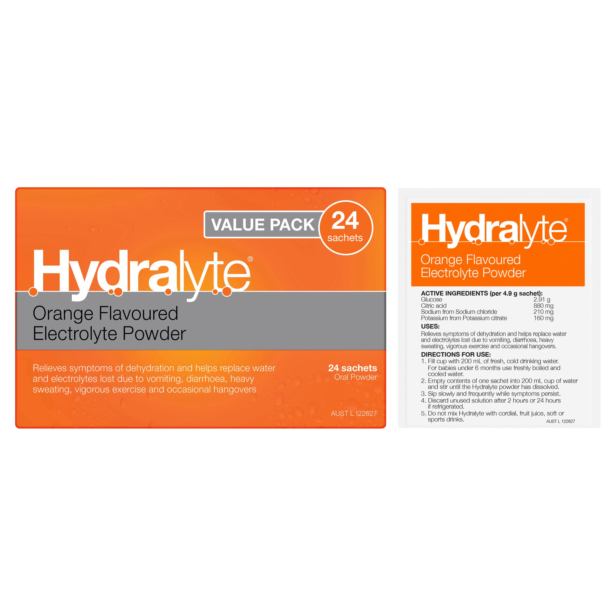 Hydralyte Electrolyte Powder Orange Flavoured Value pack 24 Sachets - Image 6