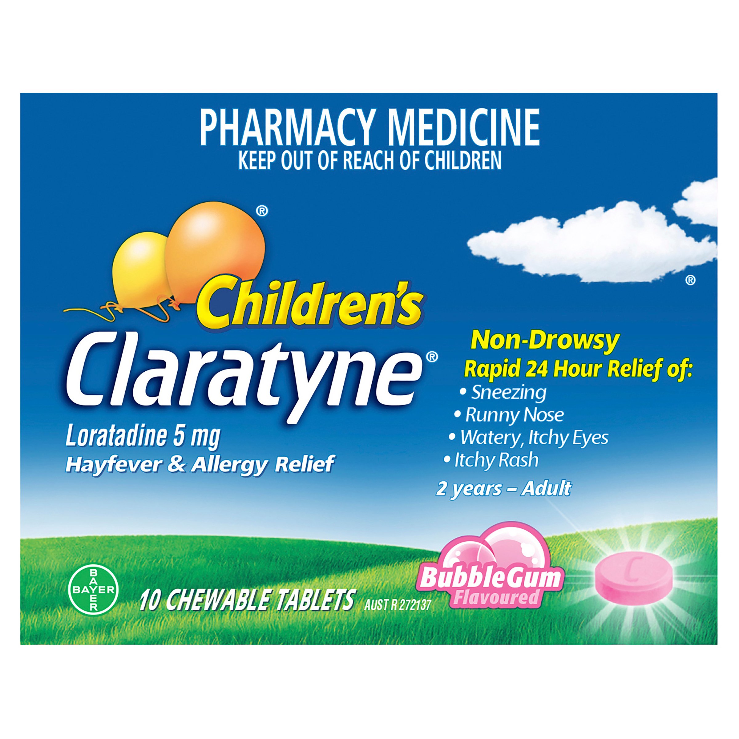 Claratyne Children's Hayfever & Allergy Relief Bubblegum 10 chewable tablets - Image 1