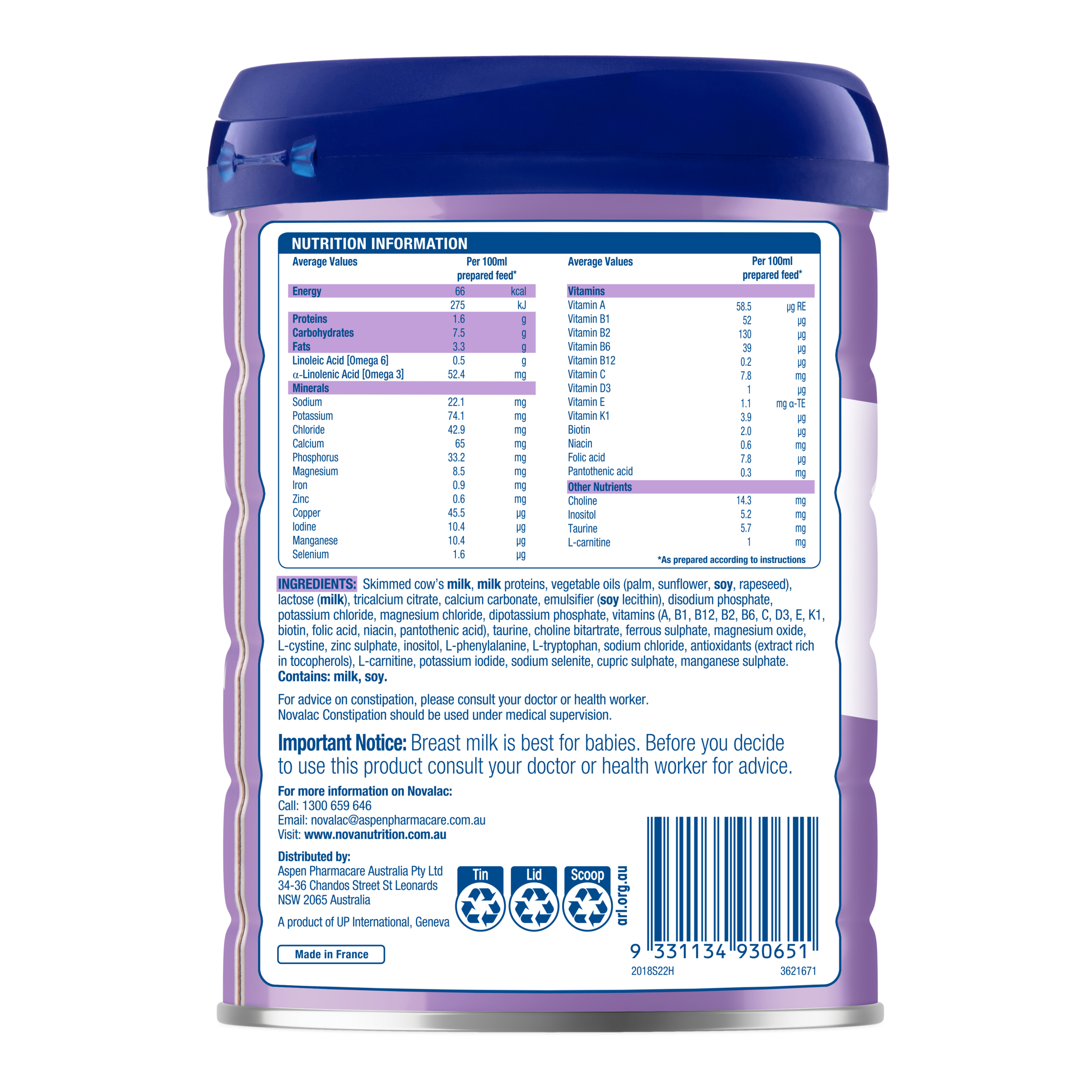 Novalac Infant Formula Anti-Constipation 0-12 Months 800g - Image 2