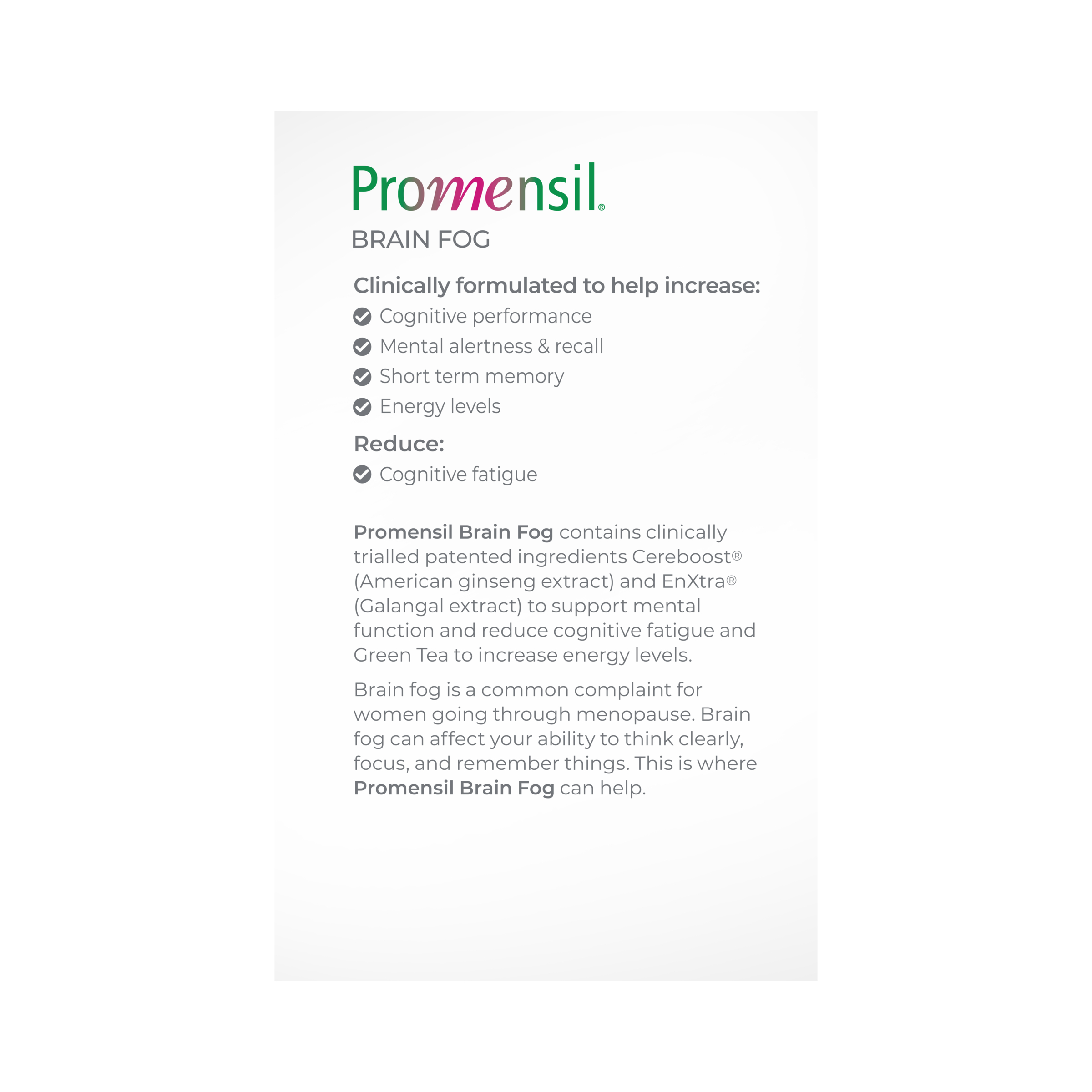 Promensil Brain Fog 60 tablets - Image 2