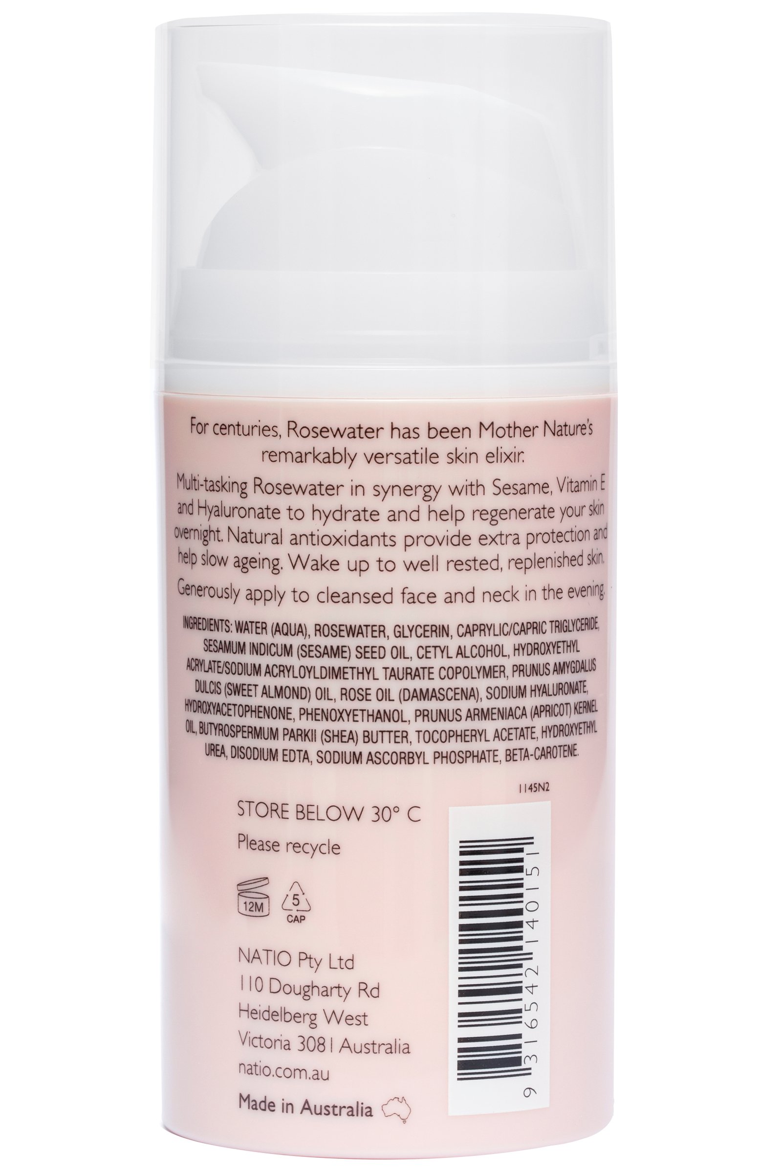 Natio Rosewater Hydration Moisture Recharge Night Cream Gel 80ml - Image 2