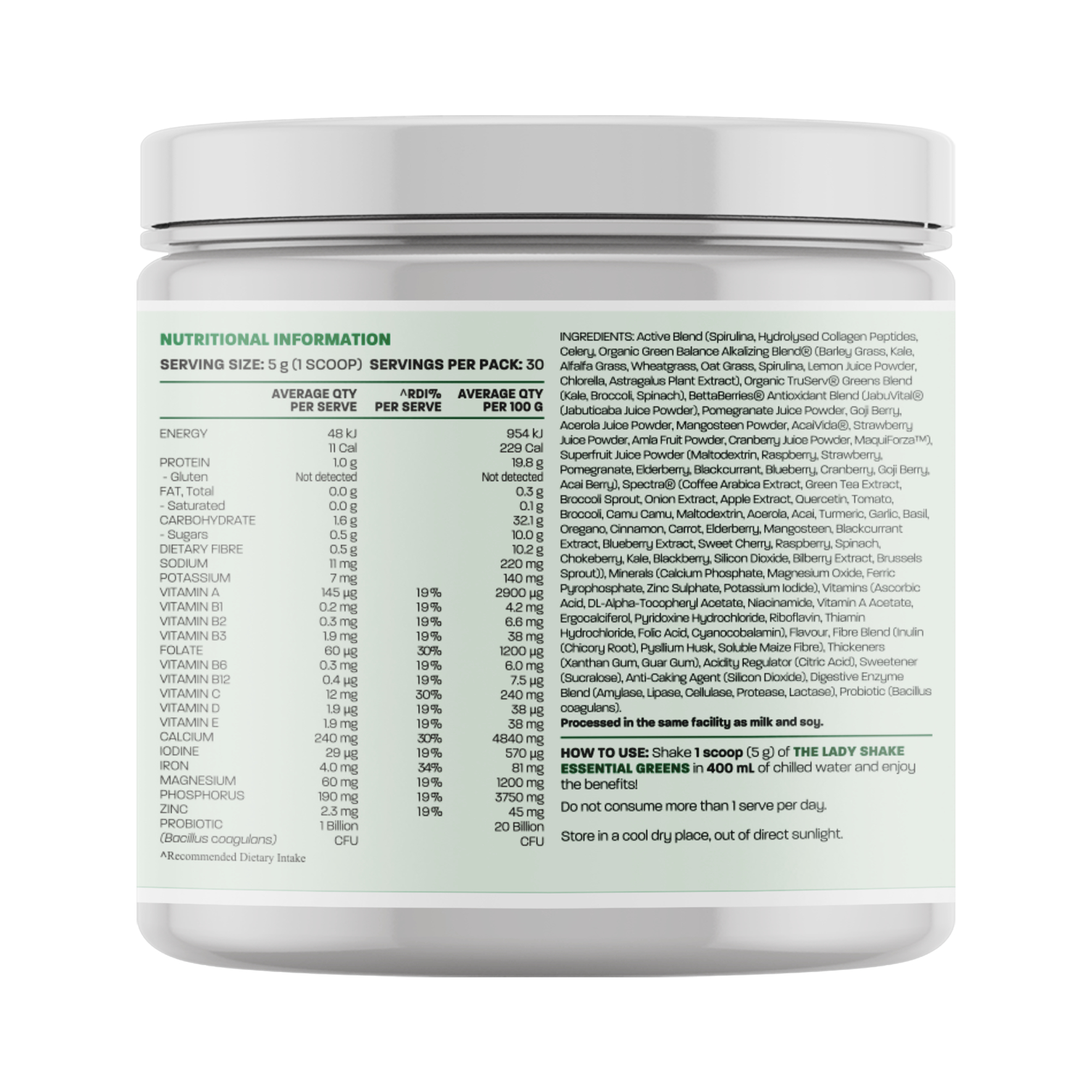 The Lady Shake Daily Essential Tropical Greens 150g - Image 2