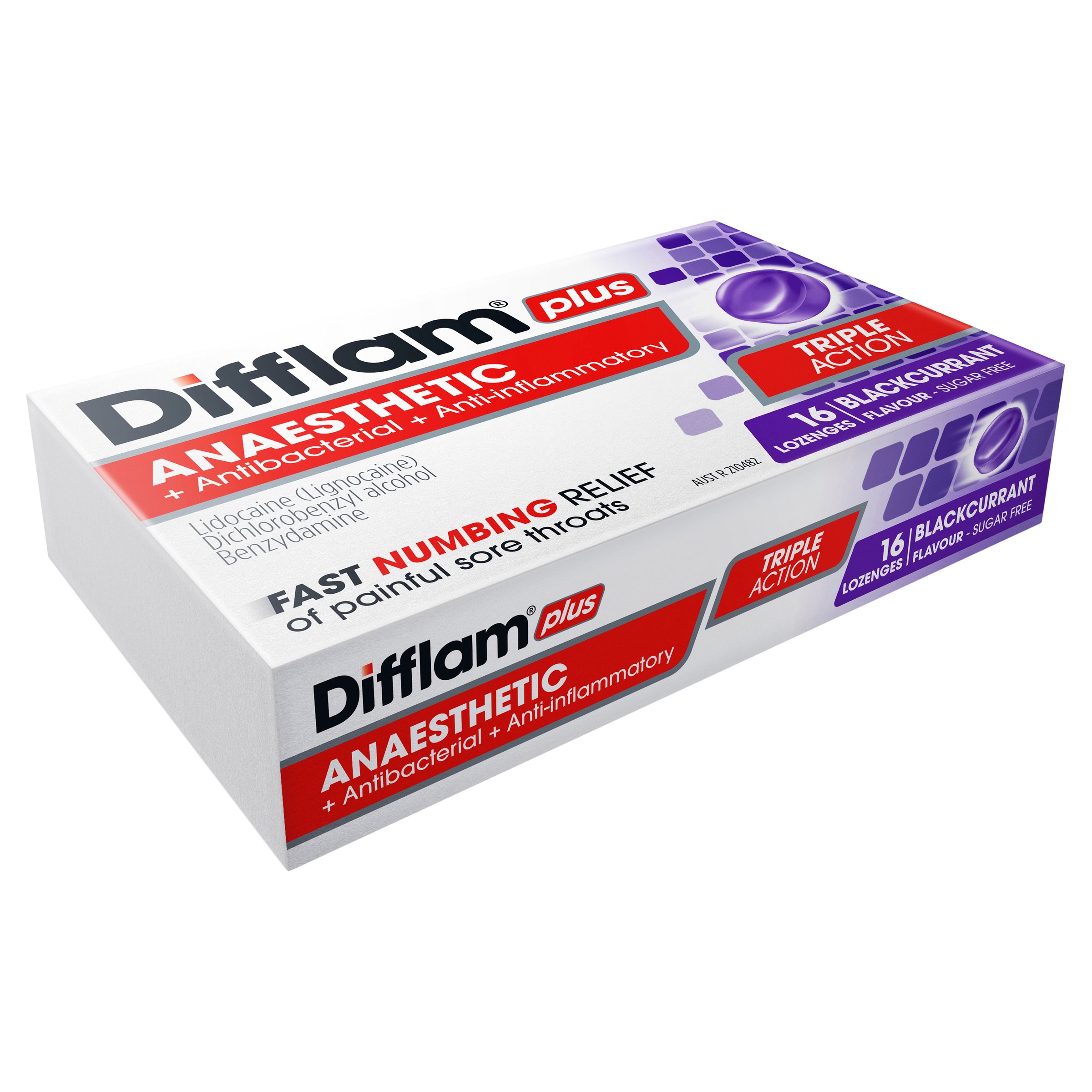 Difflam Plus Anaesthetic Triple Action Blackcurrant 16 lozenges - Image 7