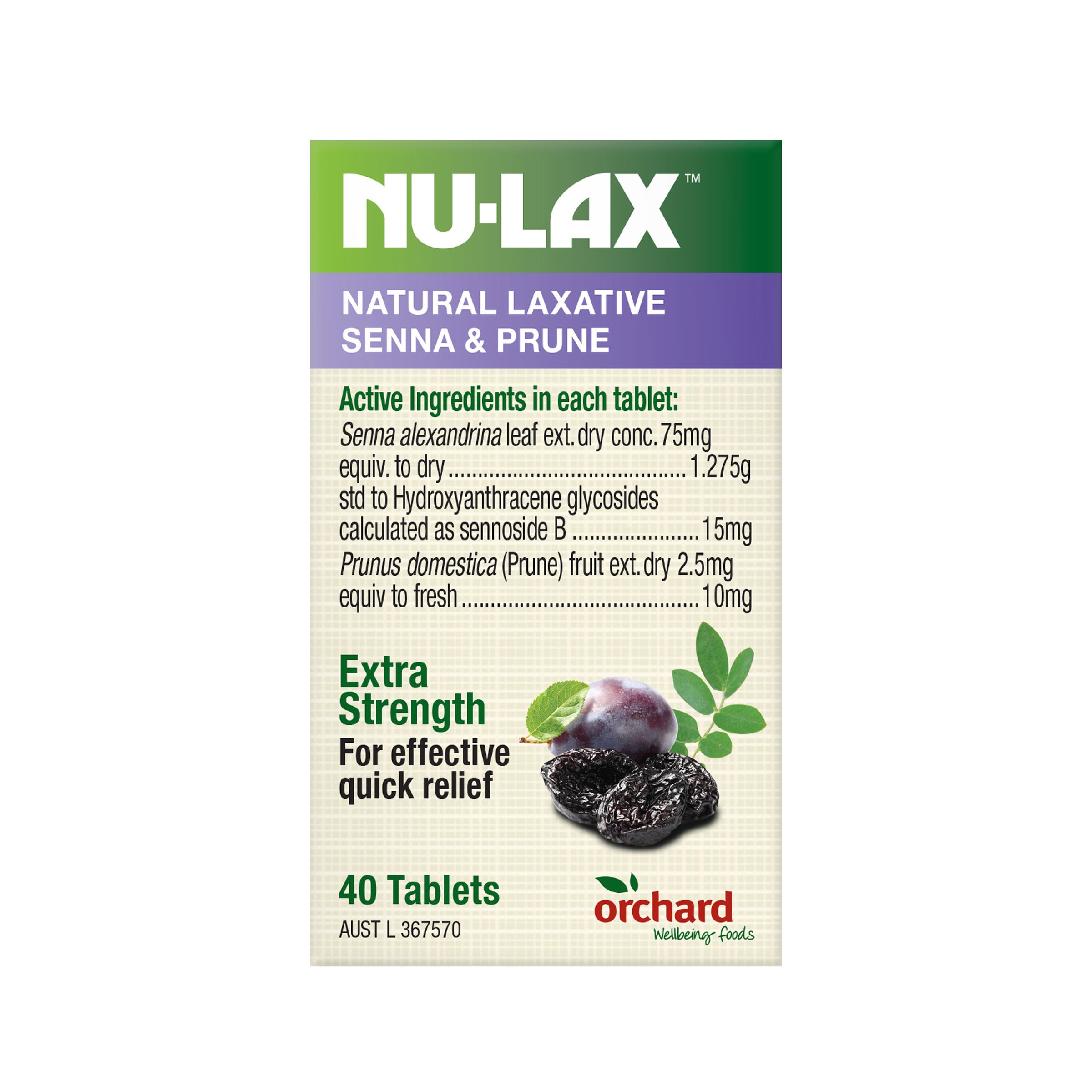 Nu-Lax Natural Laxative Senna & Prunes 40 tablets - Image 2