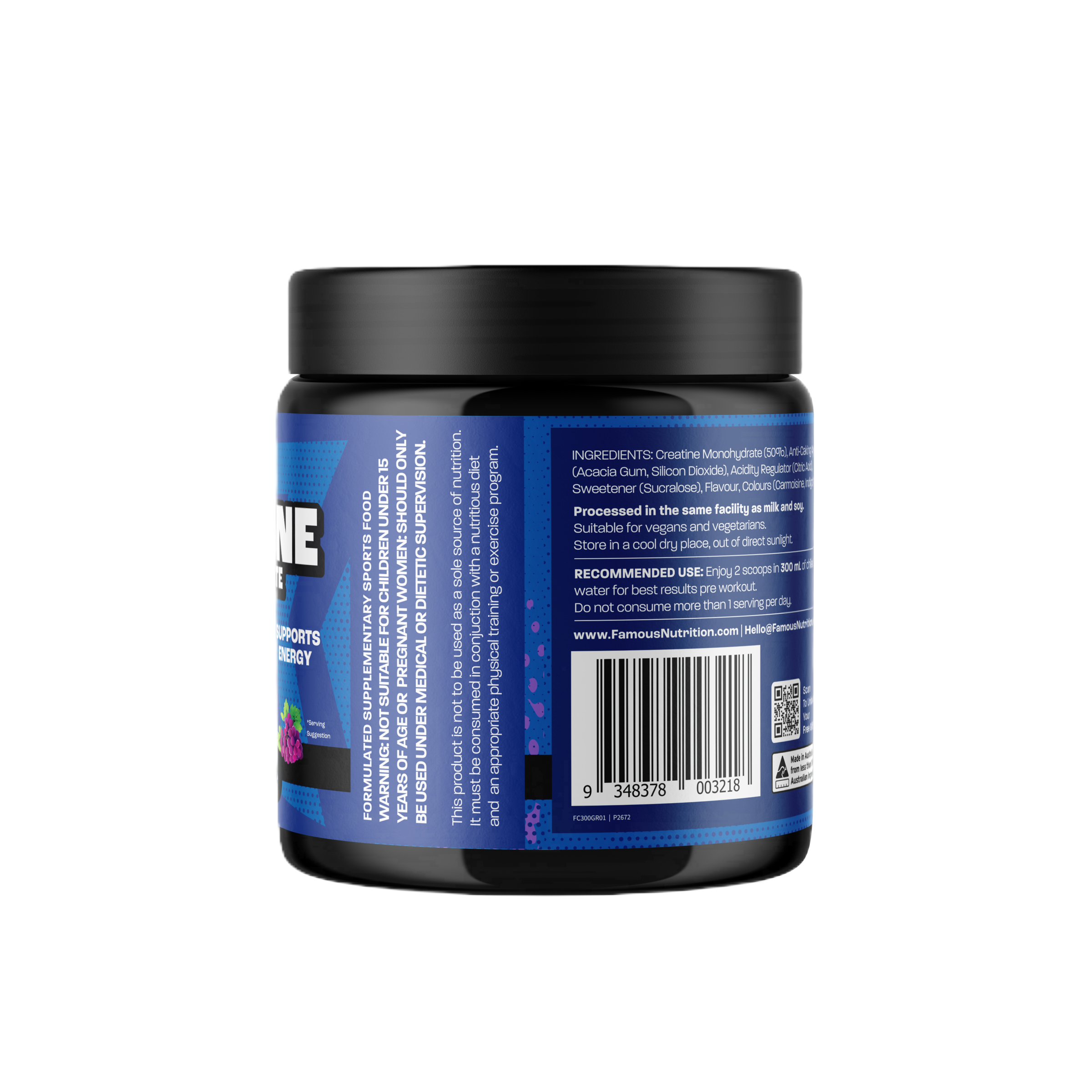Famous Nutrition Creatine Monohydrate Grape Flavour 300g - Image 3