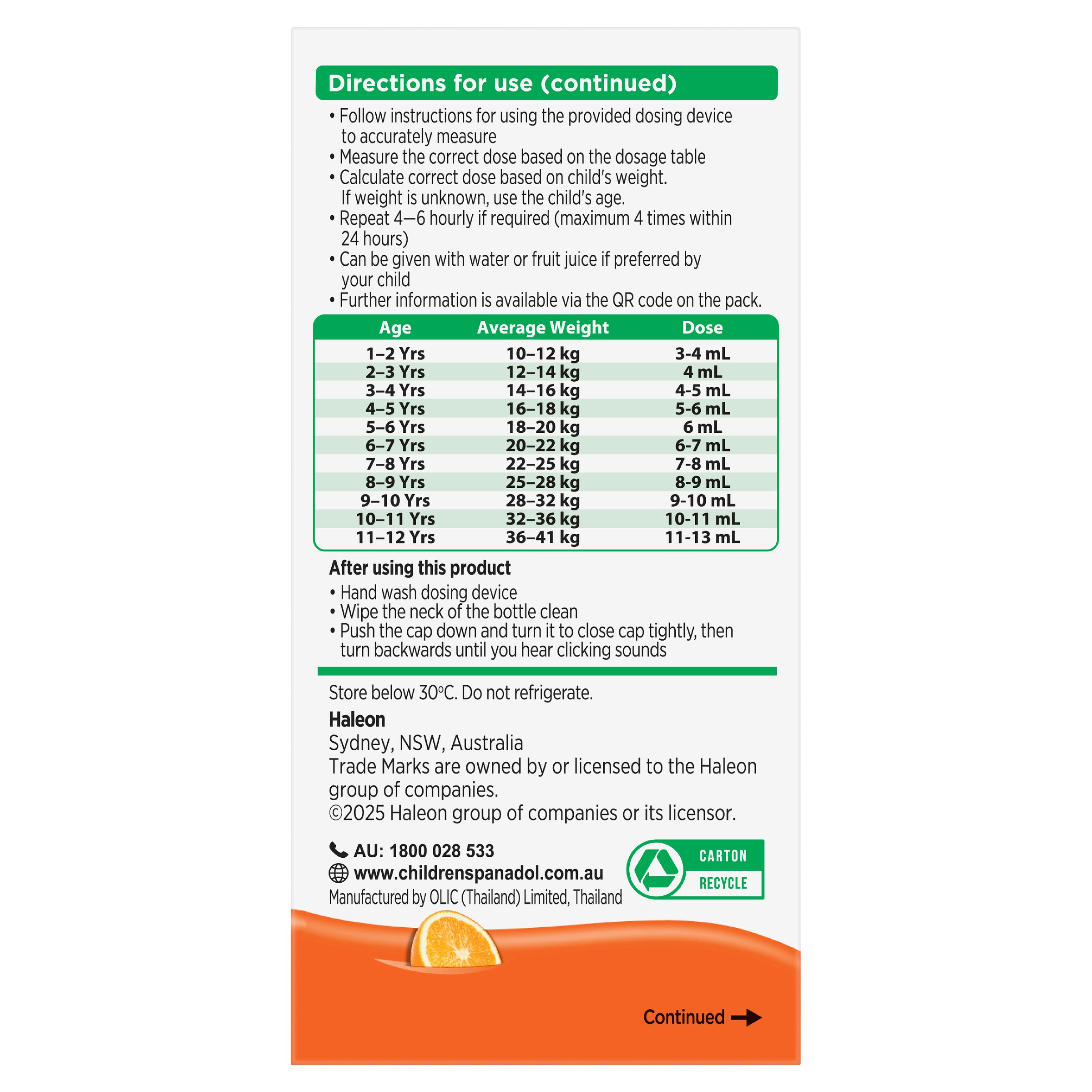 Panadol Children 5-12 Years Colourfree Suspension Orange Flavour 100ml - Image 2