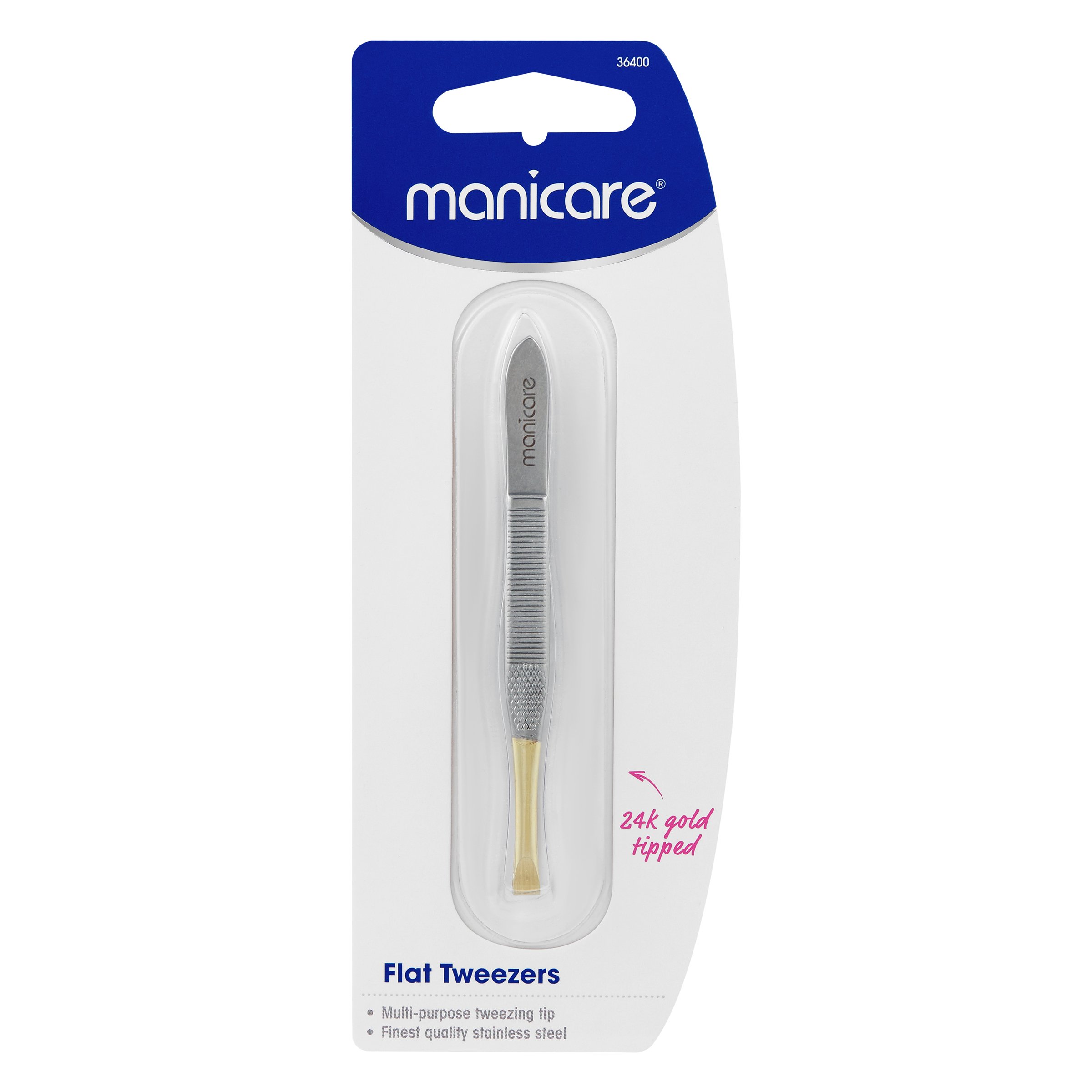 Manicare Flat Tweezers Gold Tipped 1 each - Image 1