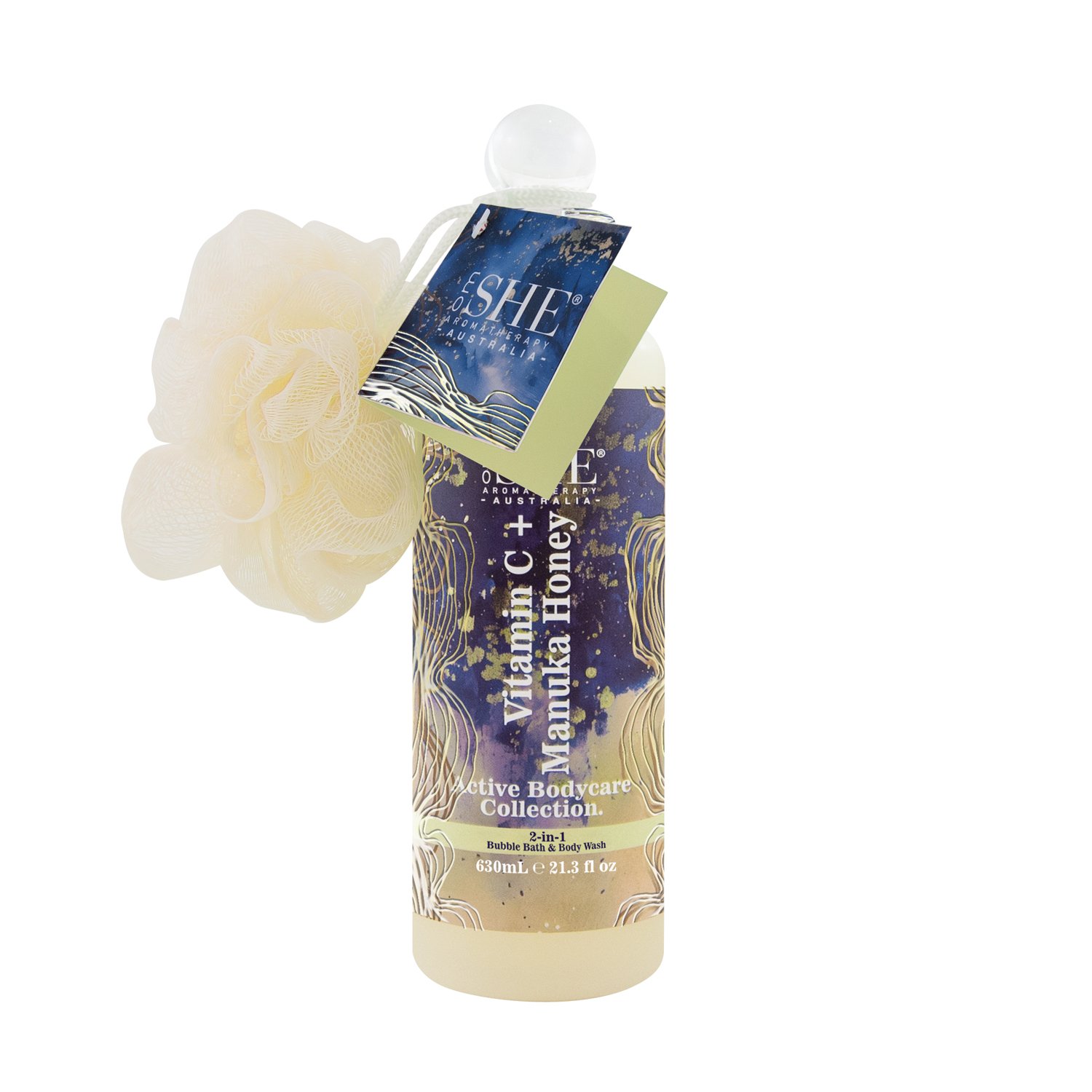 She Aromatherapy Active Body Bubble Bath & Sponge Vitamin C & Manuka Honey 1 each