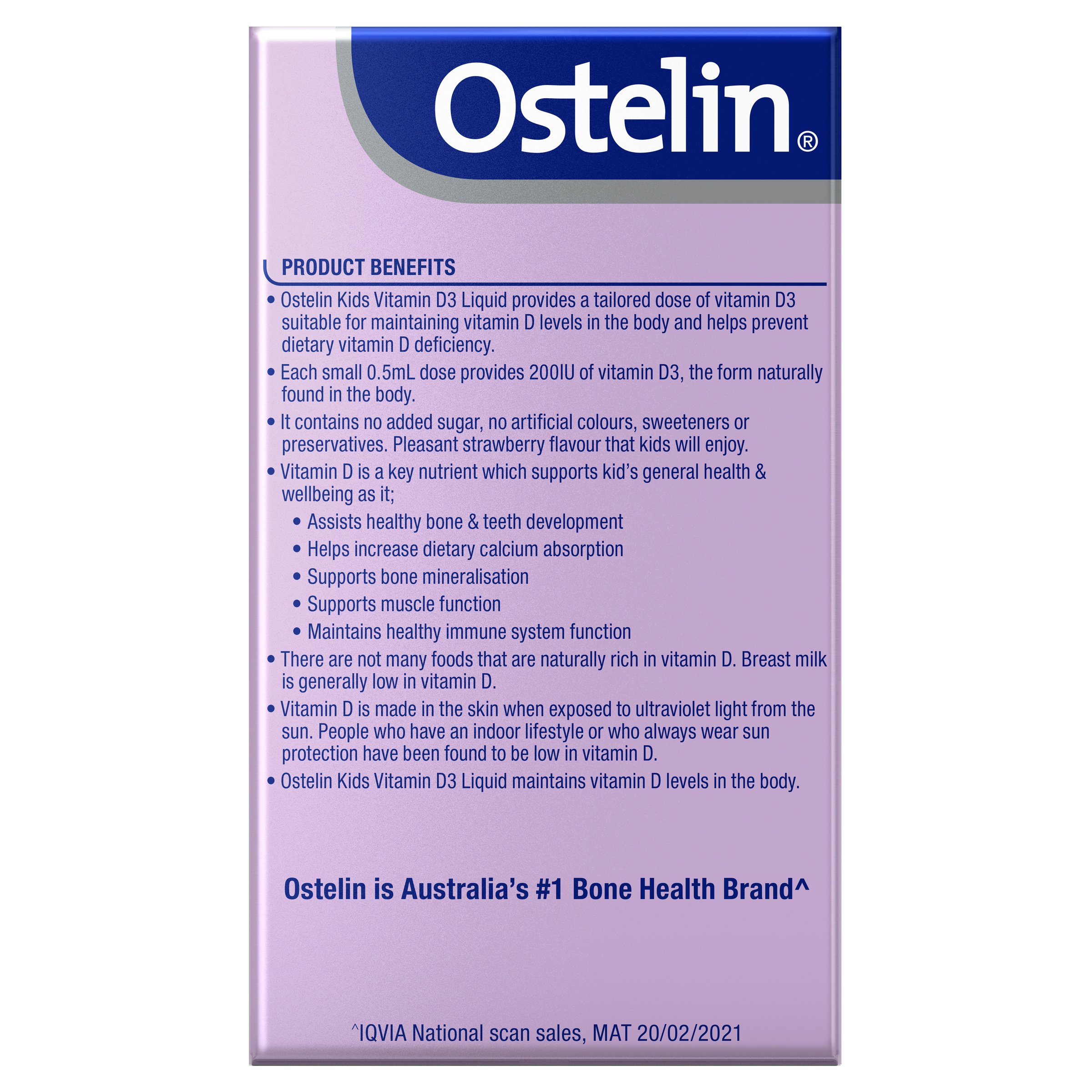 Ostelin Kids Vitamin D3 Liquid Strawberry Flavour 20ml - Image 2