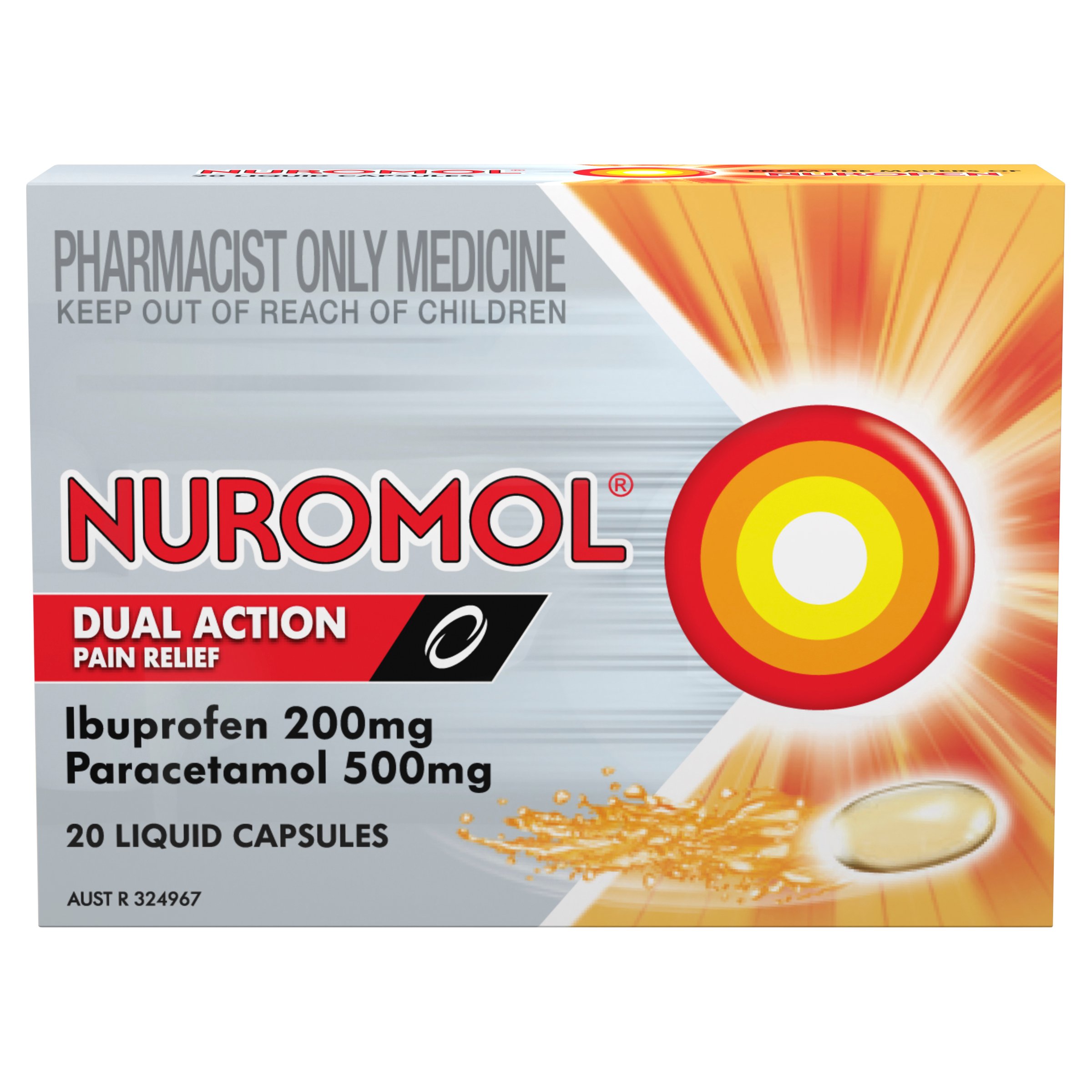 Nuromol Ibuprofen 200mg & Paracetamol 500mg - 20 liquid capsules - Image 2