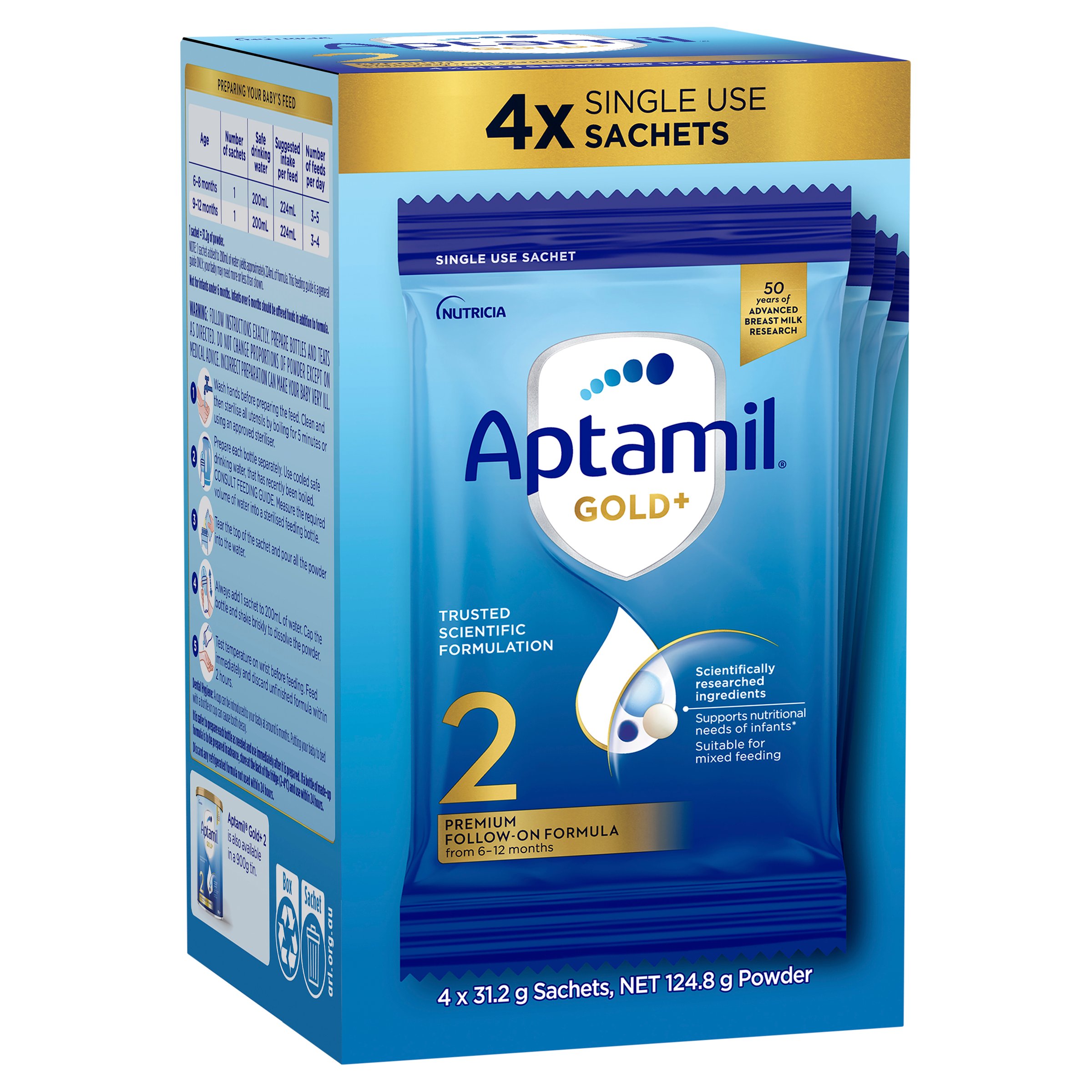 Aptamil Gold Formula 31.2g Stage 2 - 4 sachets - Image 1