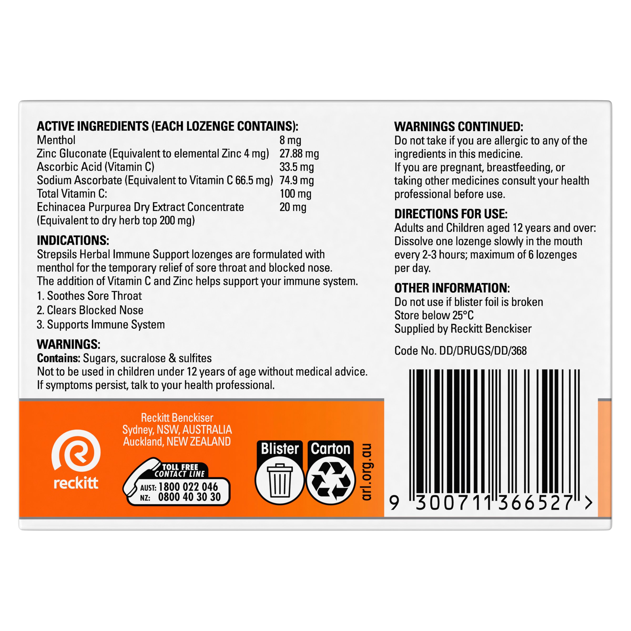 Strepsils Herbal Immune Support Honey Lemon 16 Lozenges - Image 2