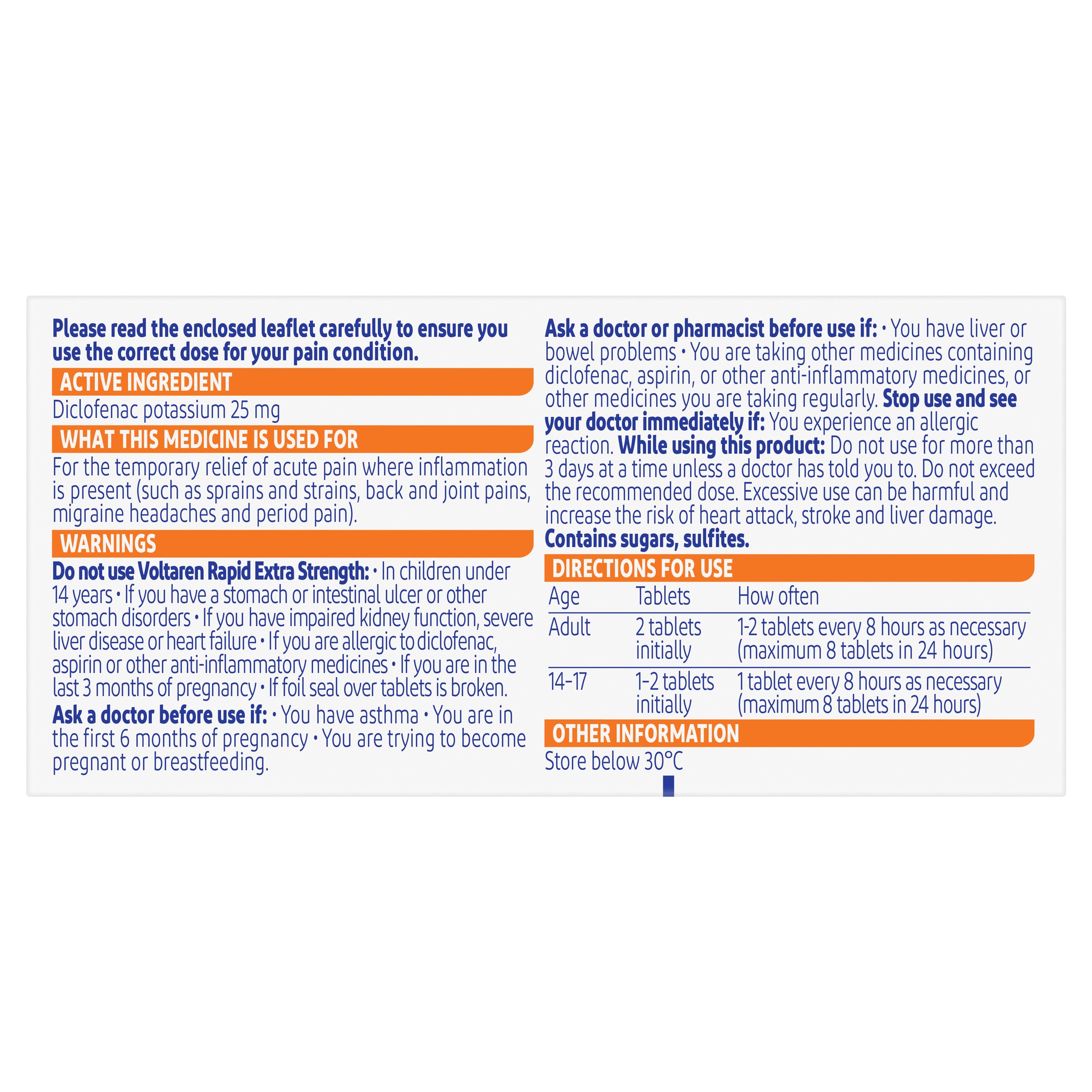 Voltaren Rapid Extra Strength 25mg Back and Muscle Pain Relief 30 tablets - Image 2
