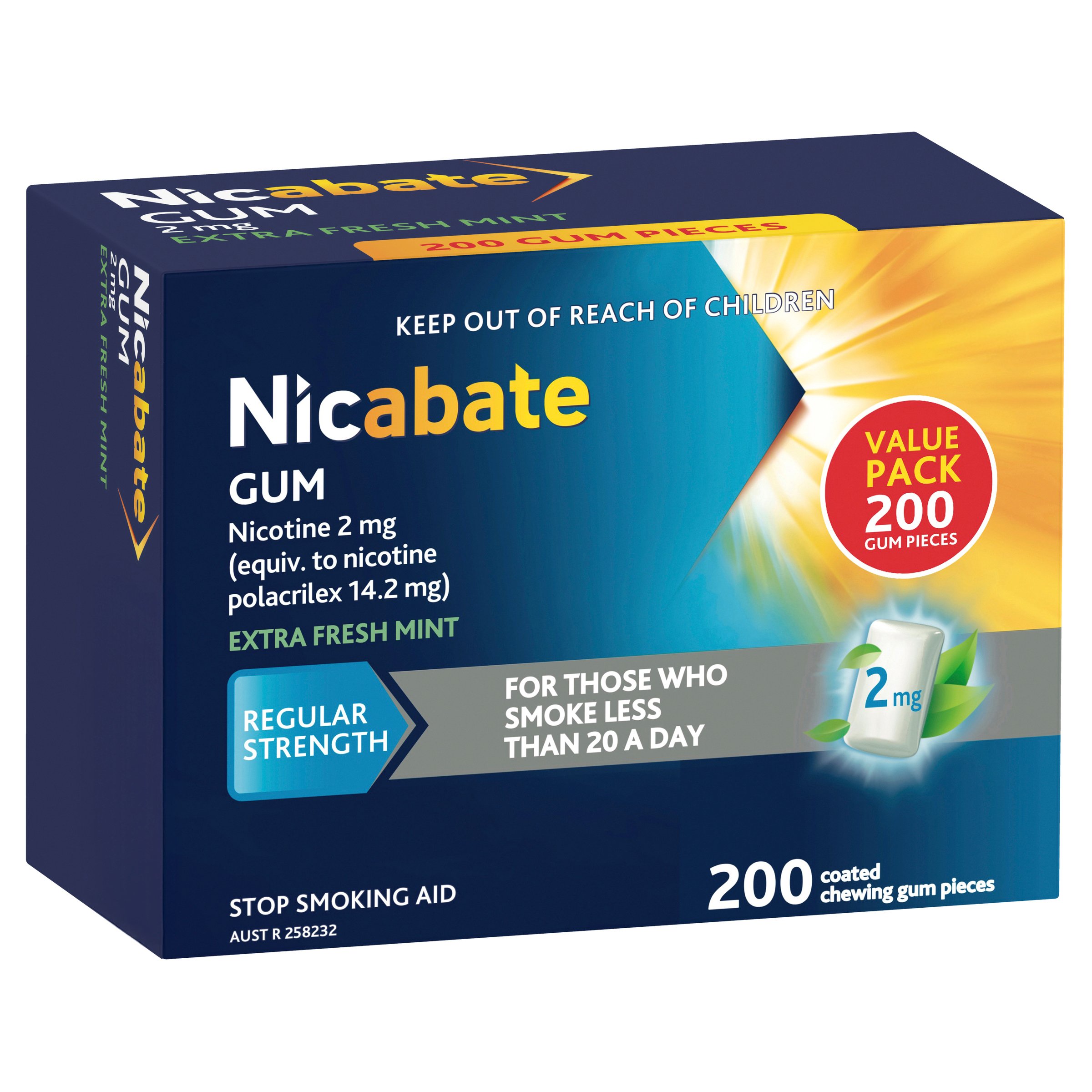 Nicabate Gum Regular Strength Extra Fresh Mint 2mg - 200 pieces - Image 8