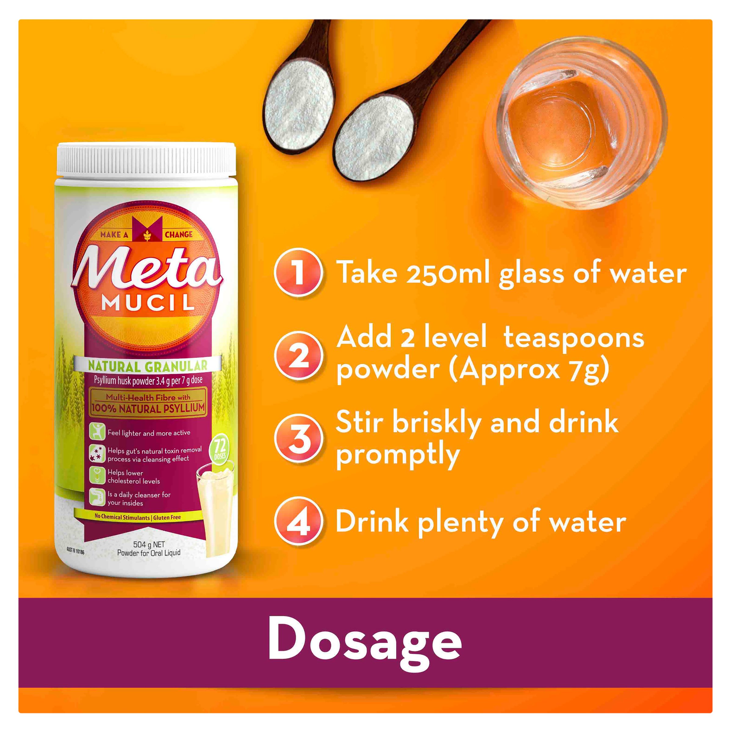 Metamucil Powder Natural Granular 504g - 72 doses - Image 3