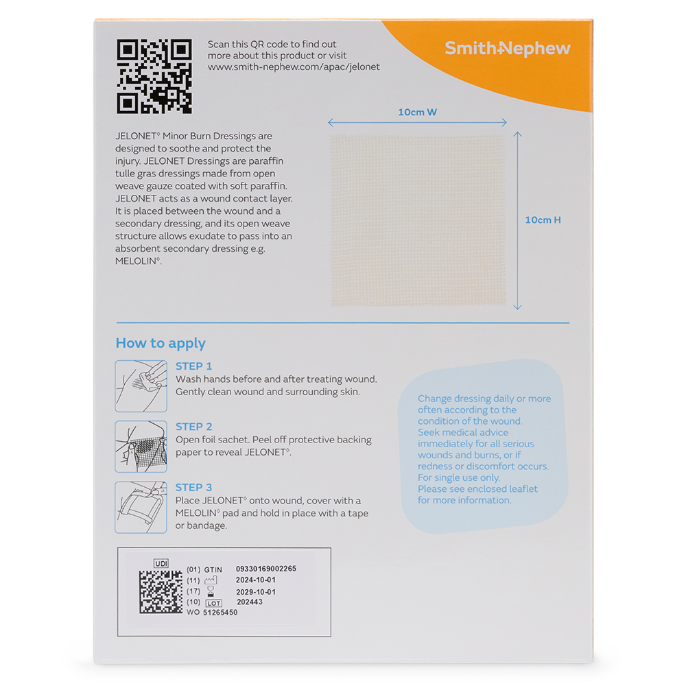 Jelonet Paraffin Gauze Dressing 10cm X 10cm - 3 pack - Image 2
