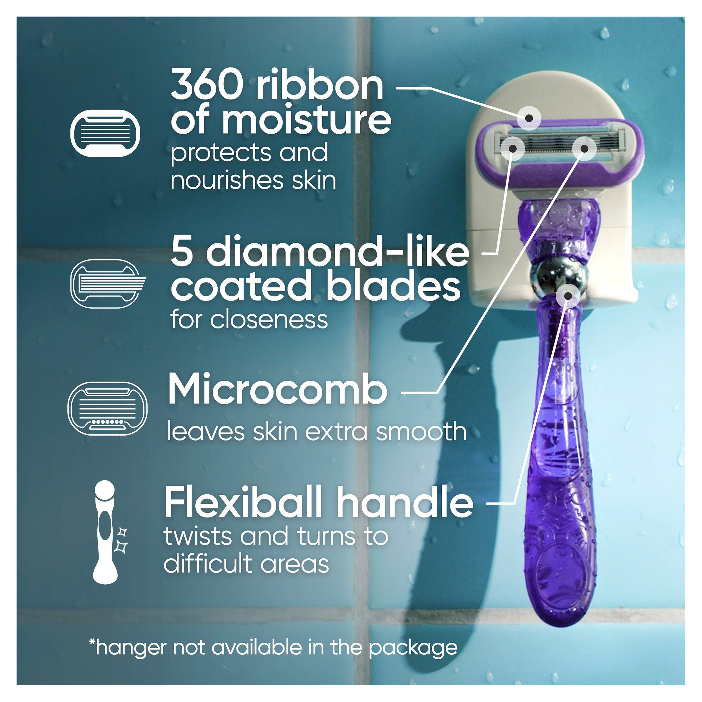 Gillette Deluxe Smooth Swirl Women's Razor Handle + 2 Blade Refills 1 pack - Image 5