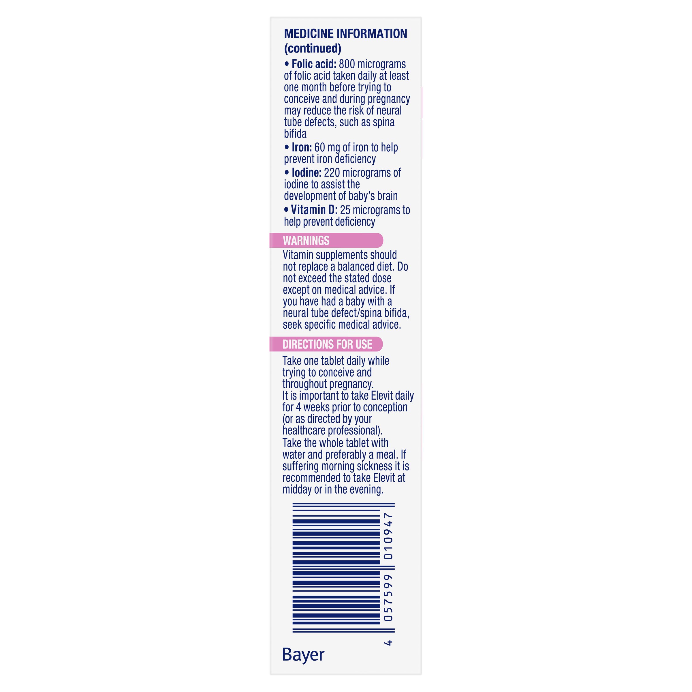 Elevit Pre-Conception & Pregnancy 30 tablets - Image 3