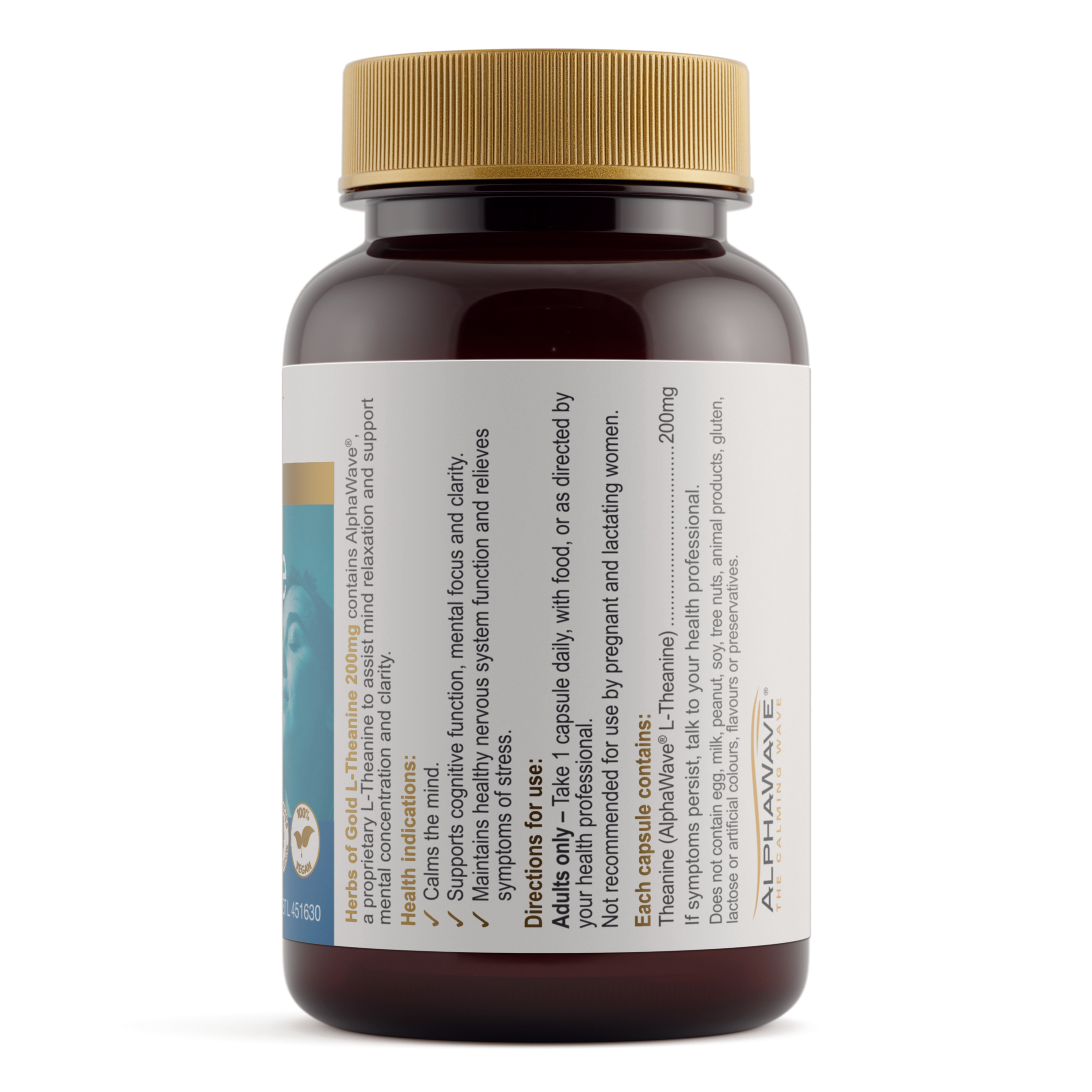 Herbs of Gold L-Theanine 200mg - 30 capsules - Image 2