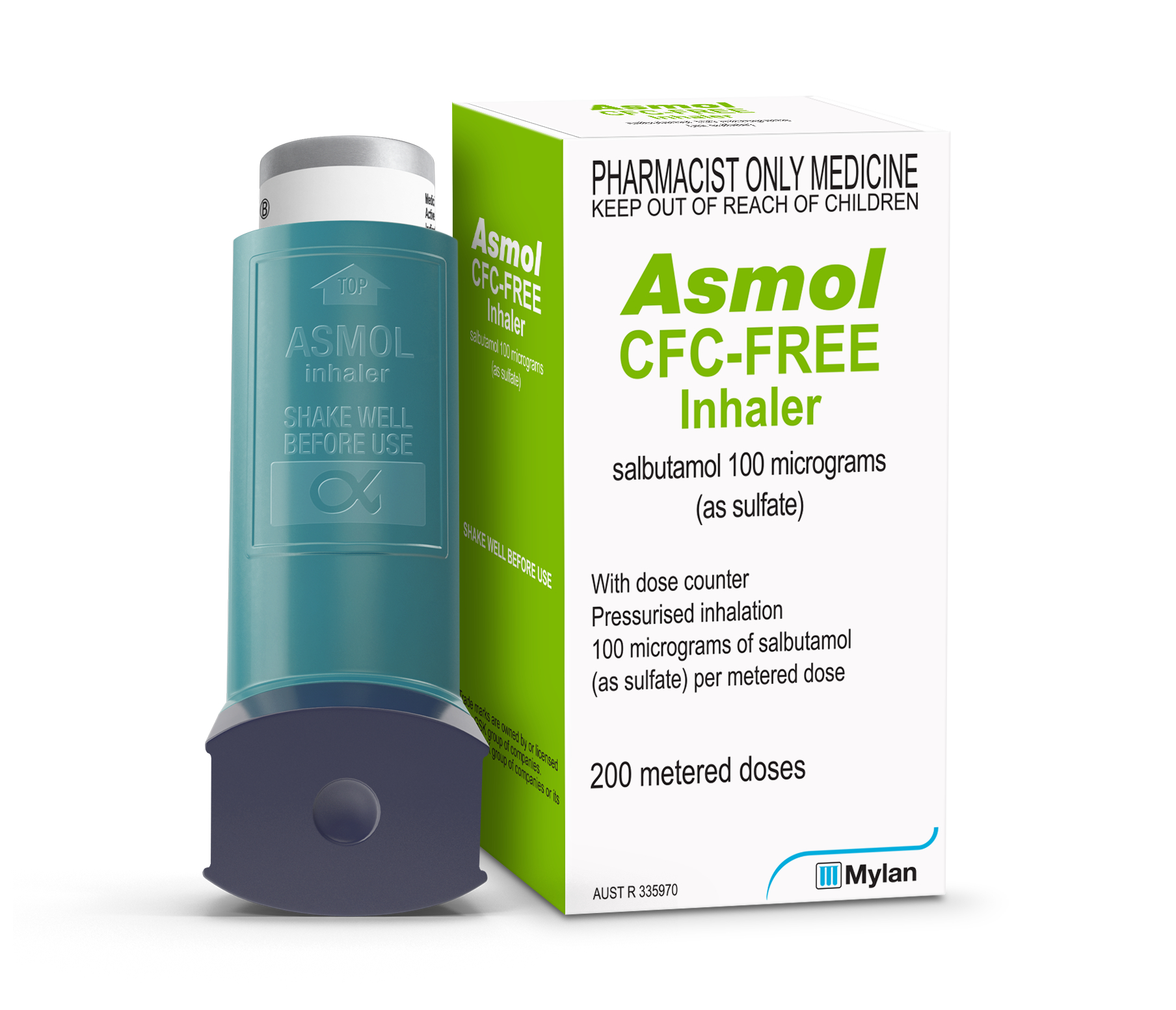 Asmol Inhaler with Dose Counter CFC-Free 100mcg - 200 doses