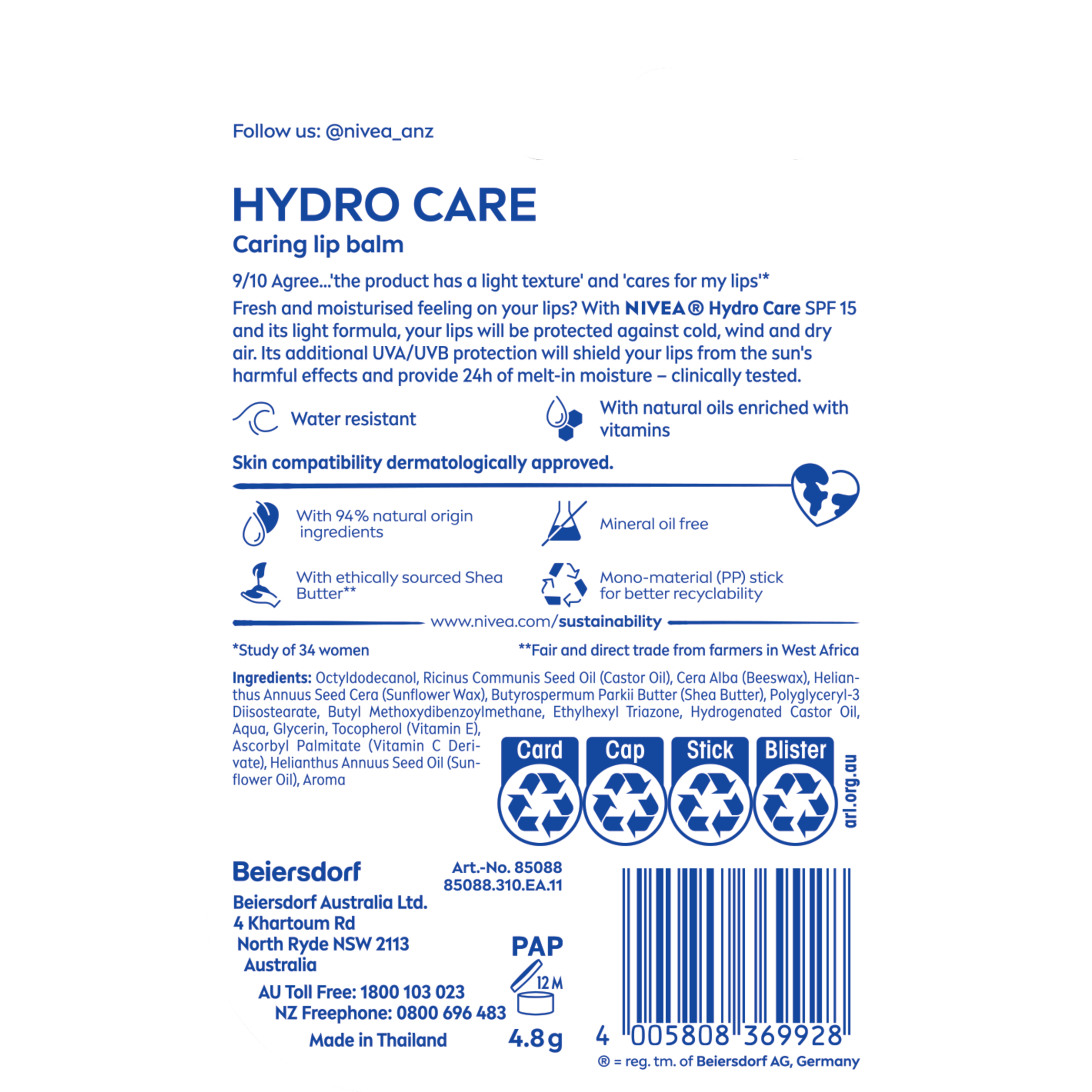 Nivea Lip Care Hydro Care 4.8g - Image 2