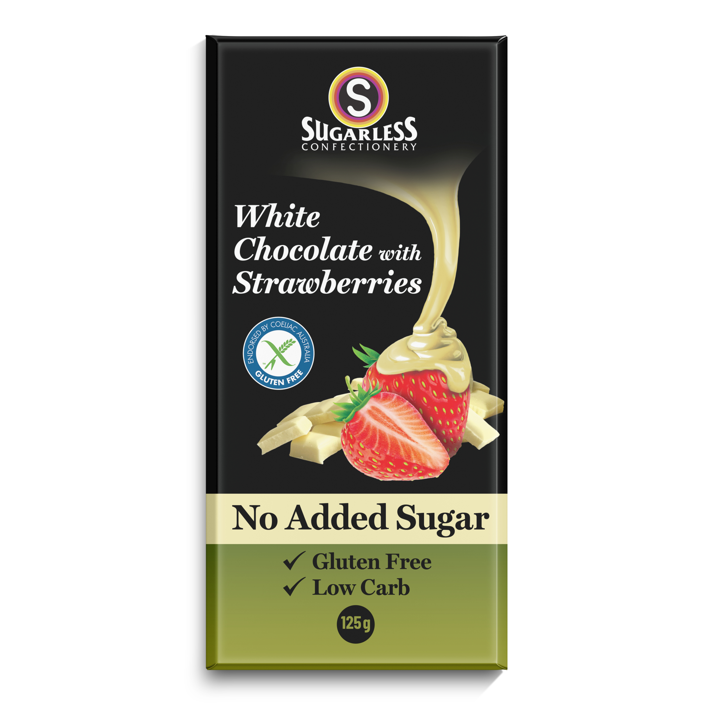 Sugarless White Chocolate & Strawberry Pieces 125g