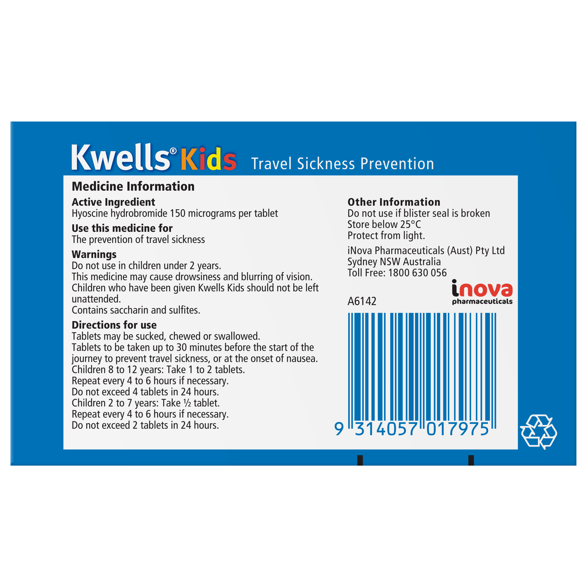Kwells Kids Travel Sickness Prevention 12 chewable tablets - Image 2
