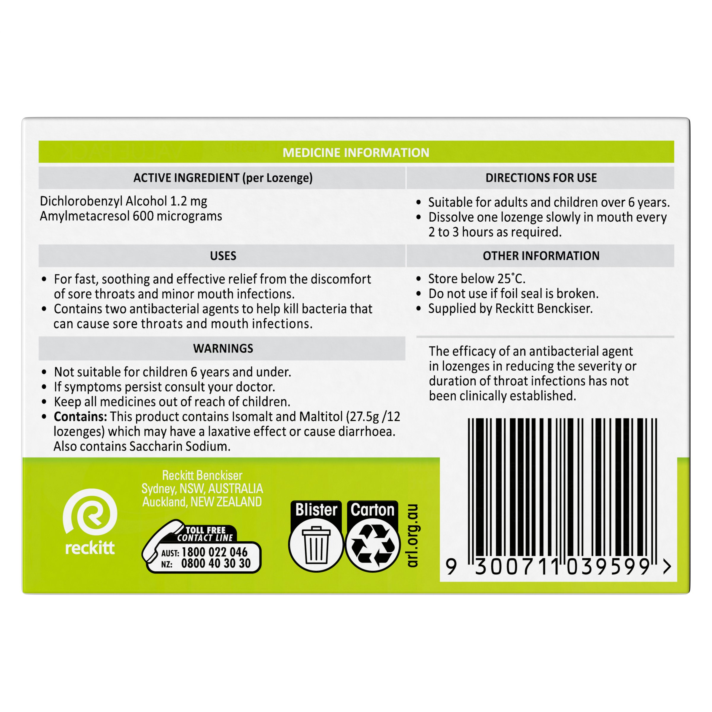 Strepsils Sugar Free Double Antibacterial Action Lemon 36 lozenges - Image 2