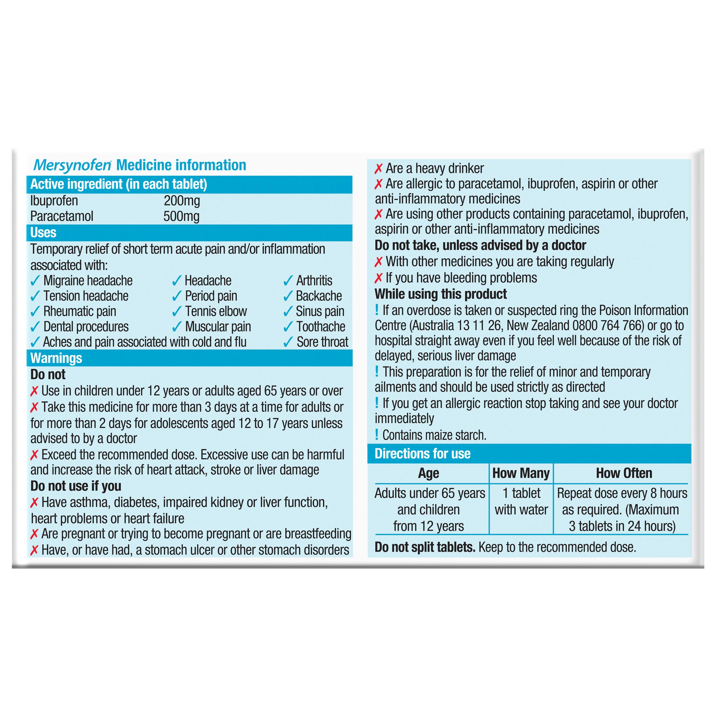 Mersynofen Paracetamol & Ibuprofen 30 tablets - Image 2