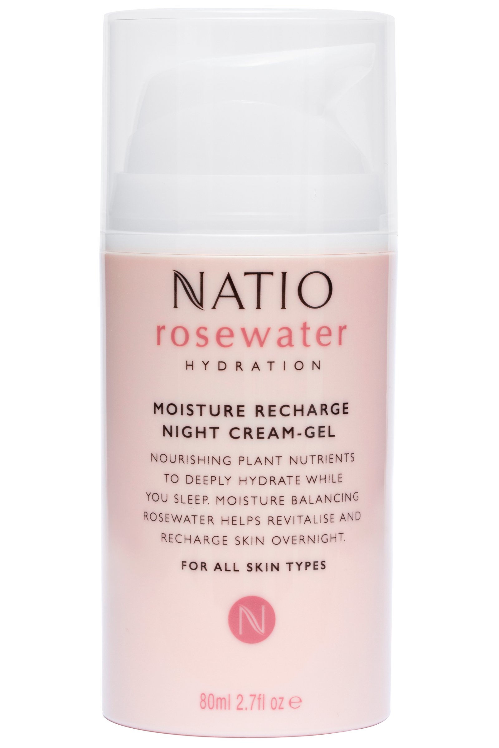 Natio Rosewater Hydration Moisture Recharge Night Cream Gel 80ml - Image 1