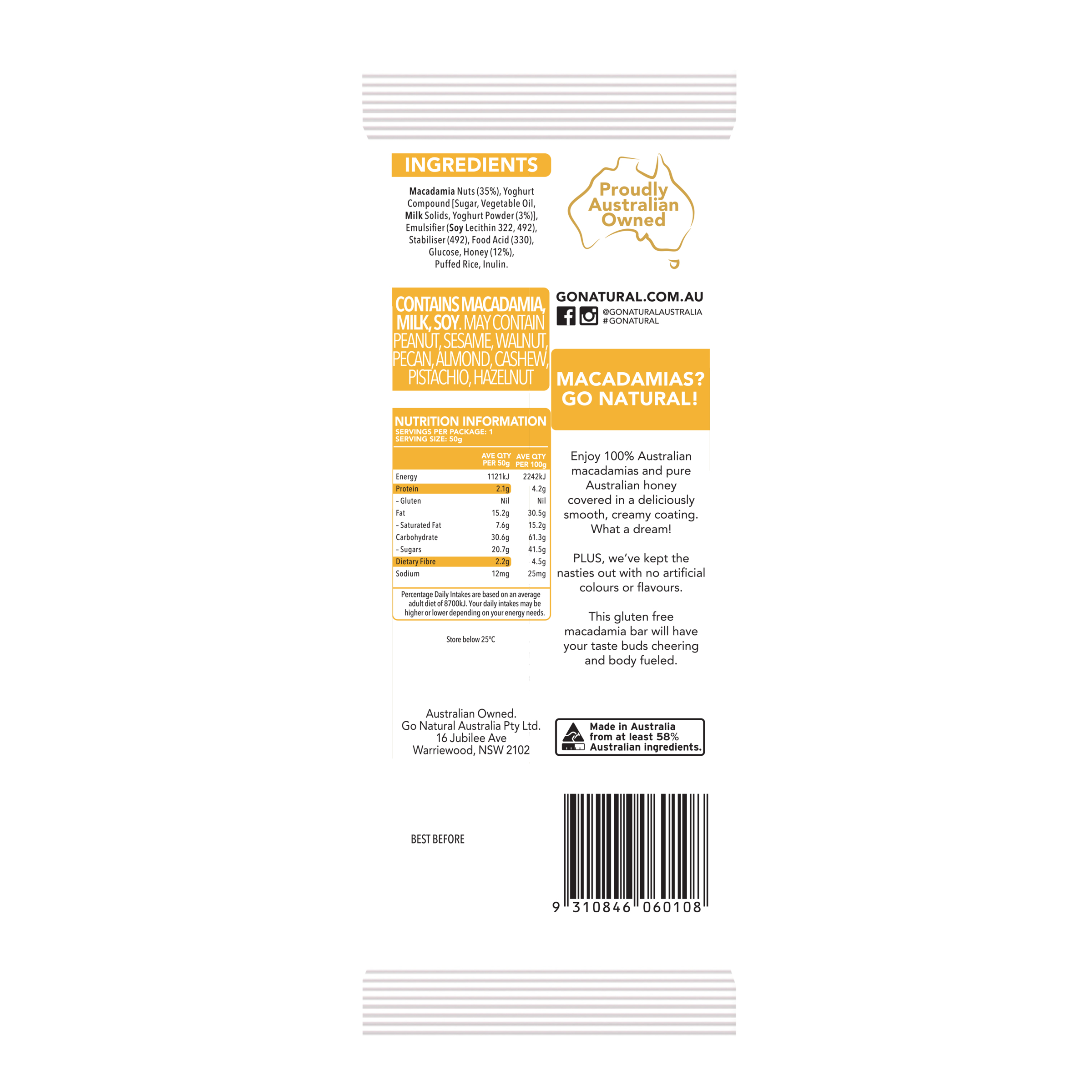 Go Natural Macadamia Dream Bar 50g - Image 2