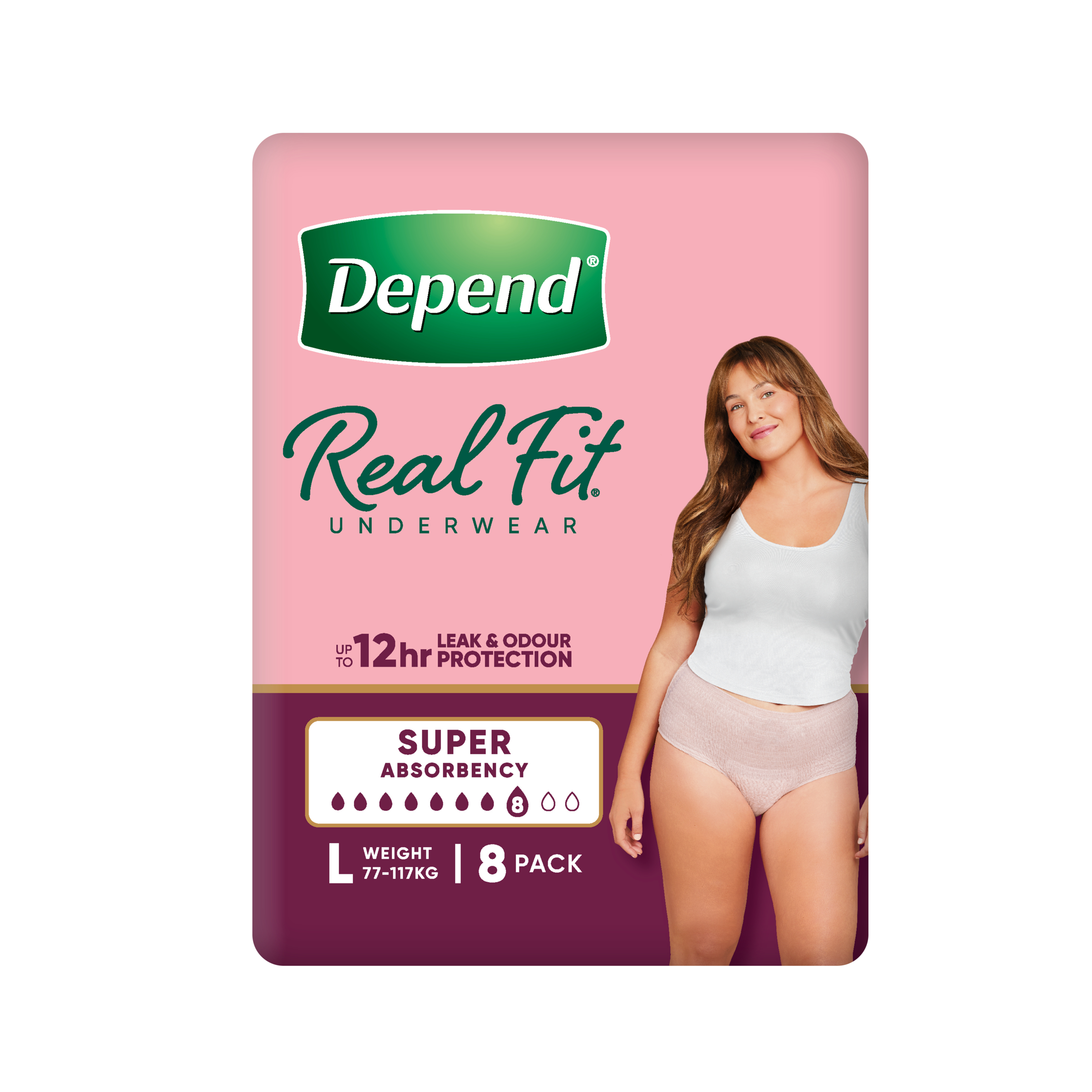 Depend RealFit Super Underwear Female Large 8 pack - Image 1
