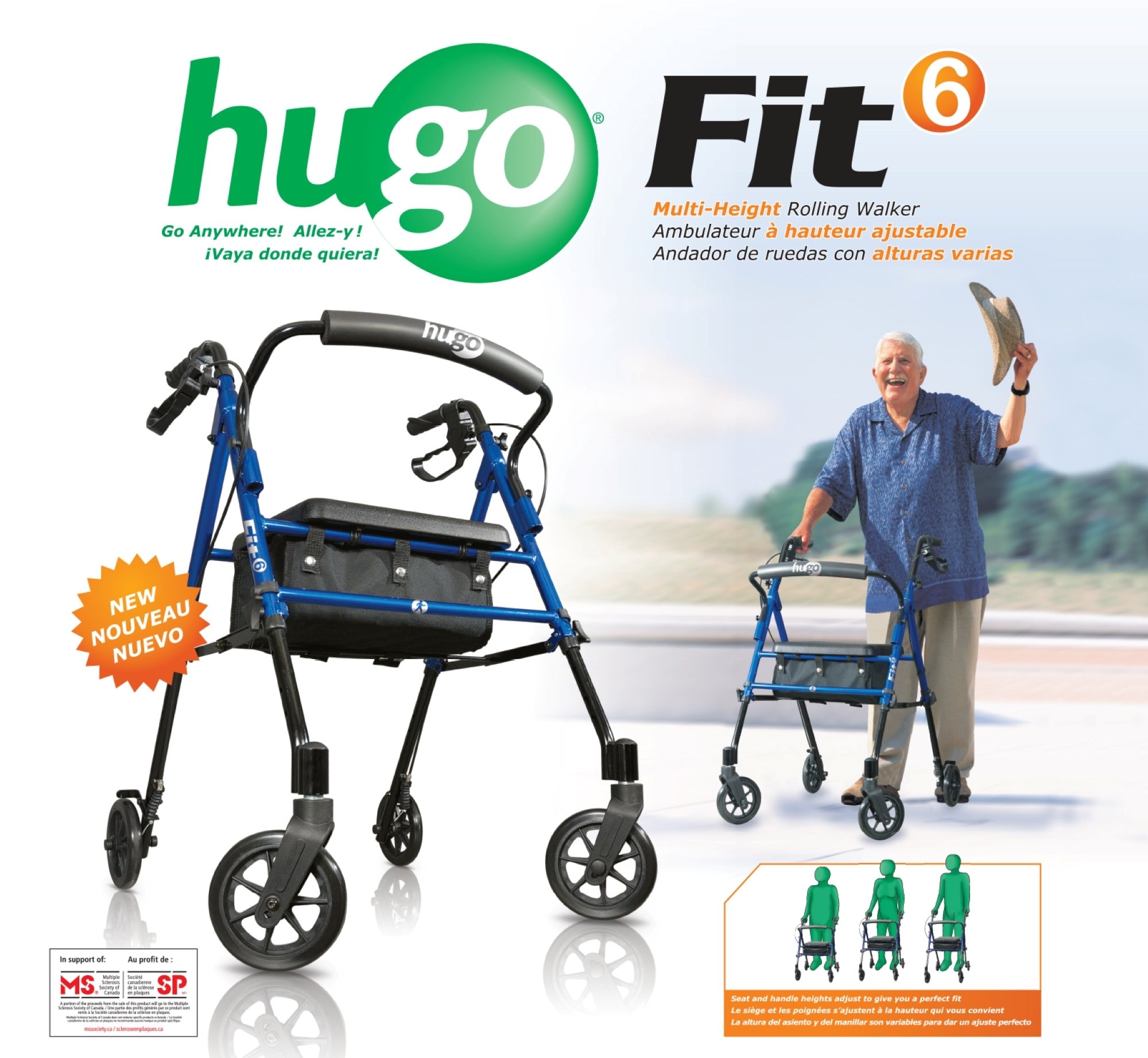 Hugo Fit 6 Rollator with Seat Blue 1 each - Image 2