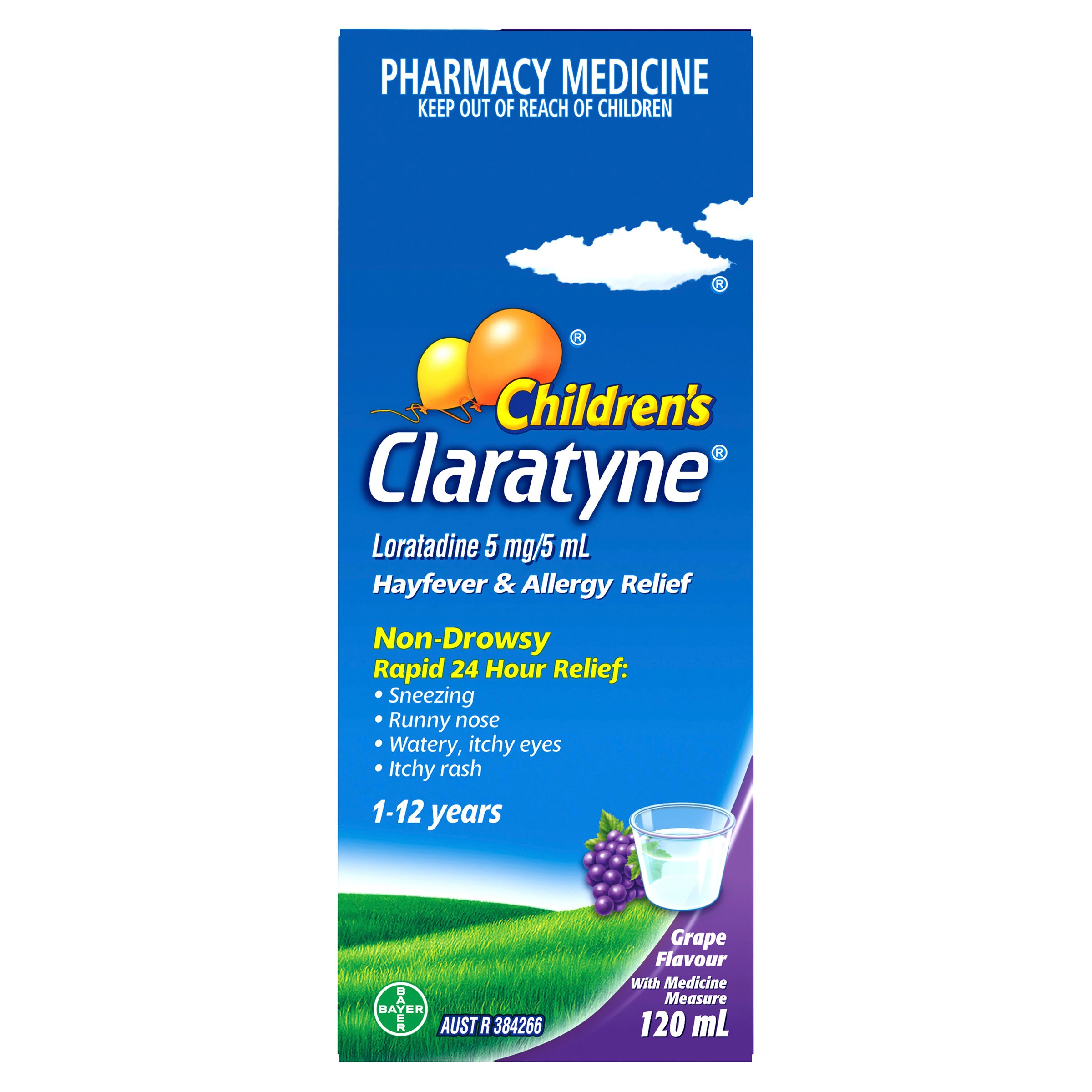 Claratyne Children's Hayfever & Allergy Relief Syrup 1-12 Years Grape Flavoured 120ml - Image 1