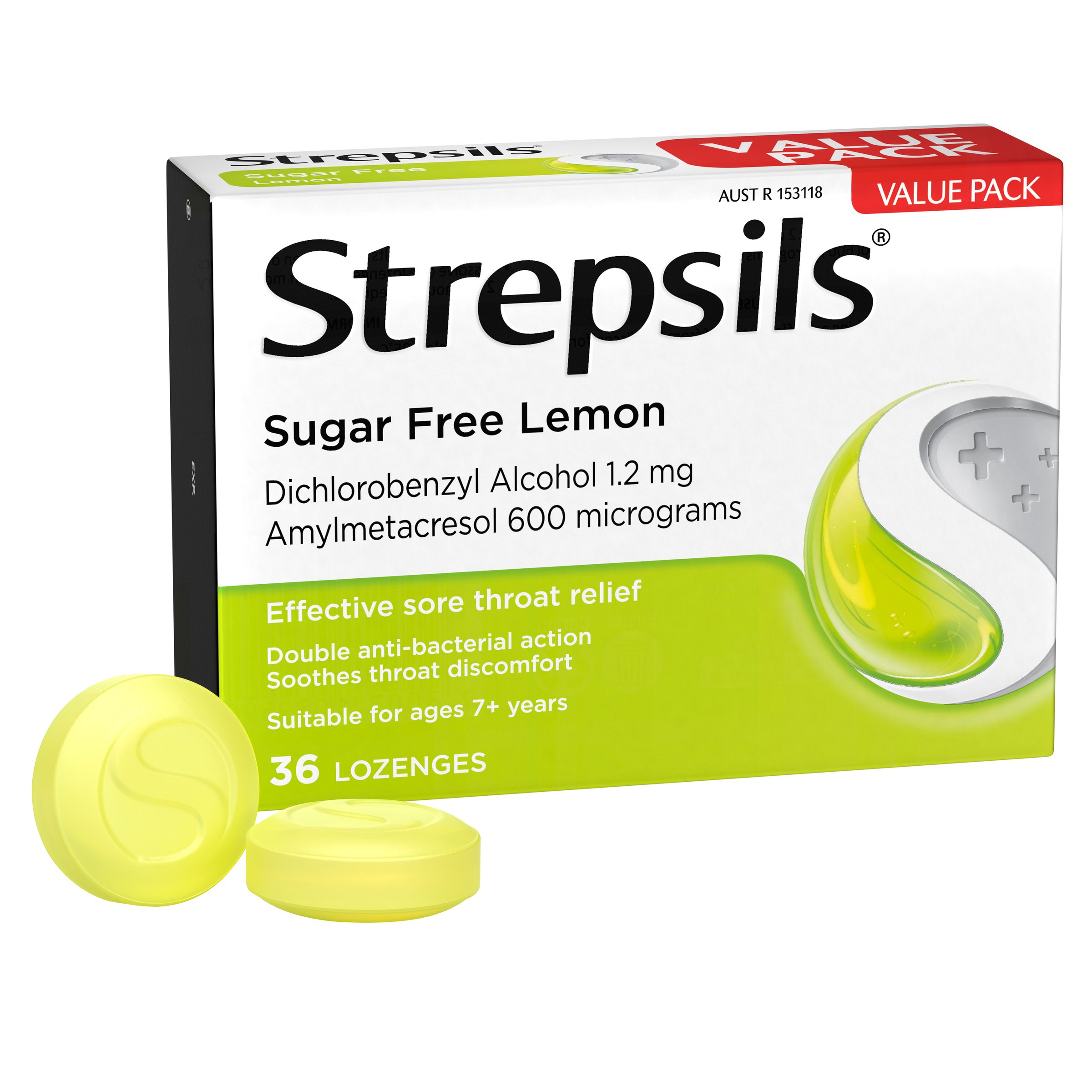 Strepsils Sugar Free Double Antibacterial Action Lemon 36 lozenges - Image 1