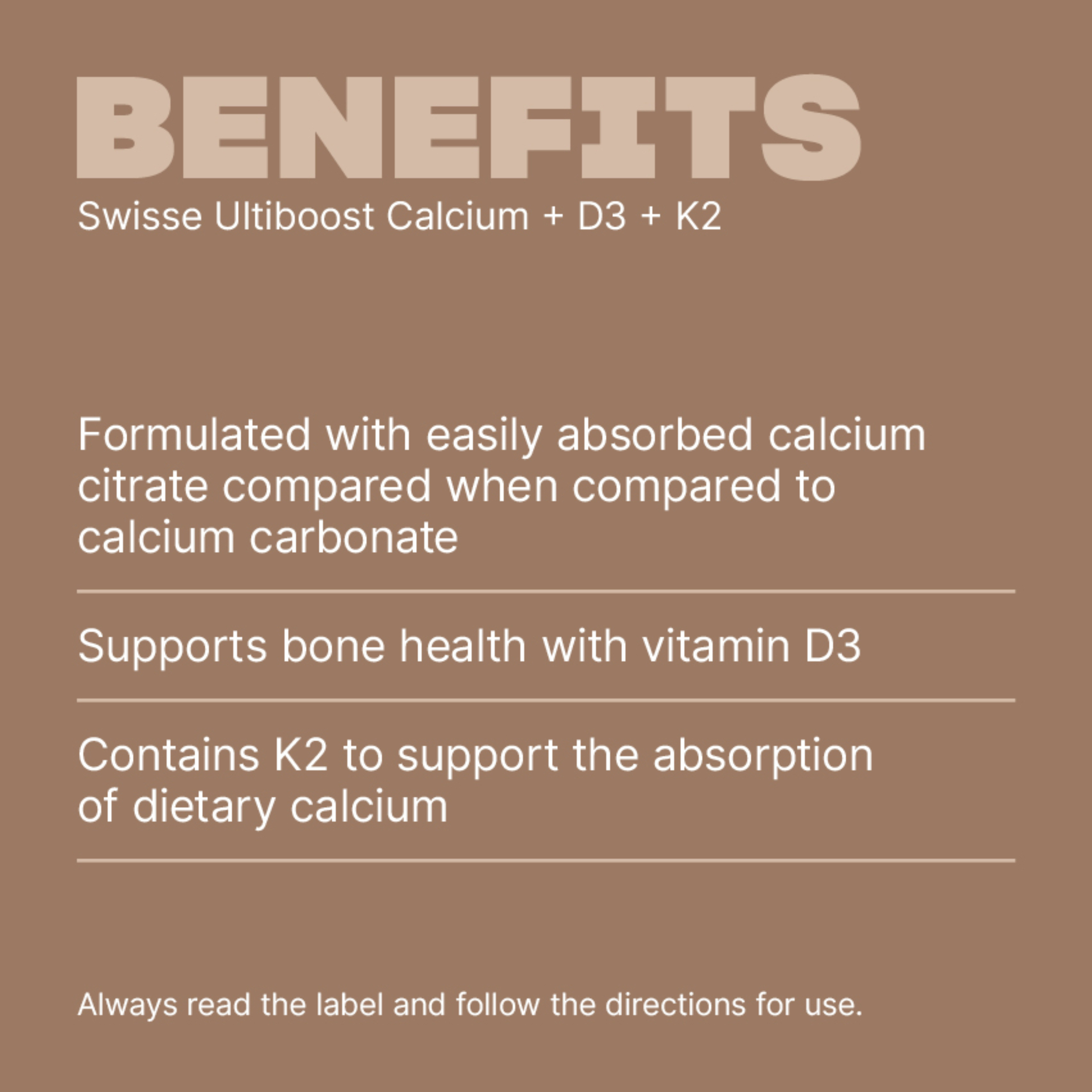 Swisse Ultiboost Calcium + D3 + K2 - 60 tablets - Image 4