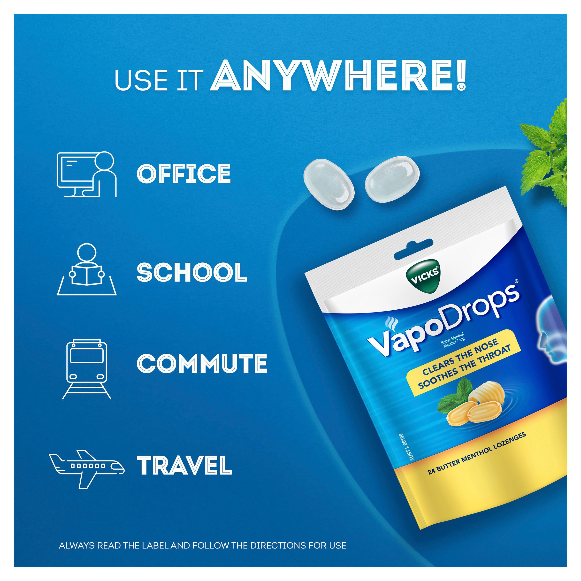 Vicks VapoDrops Butter Menthol 24 lozenges - Image 7