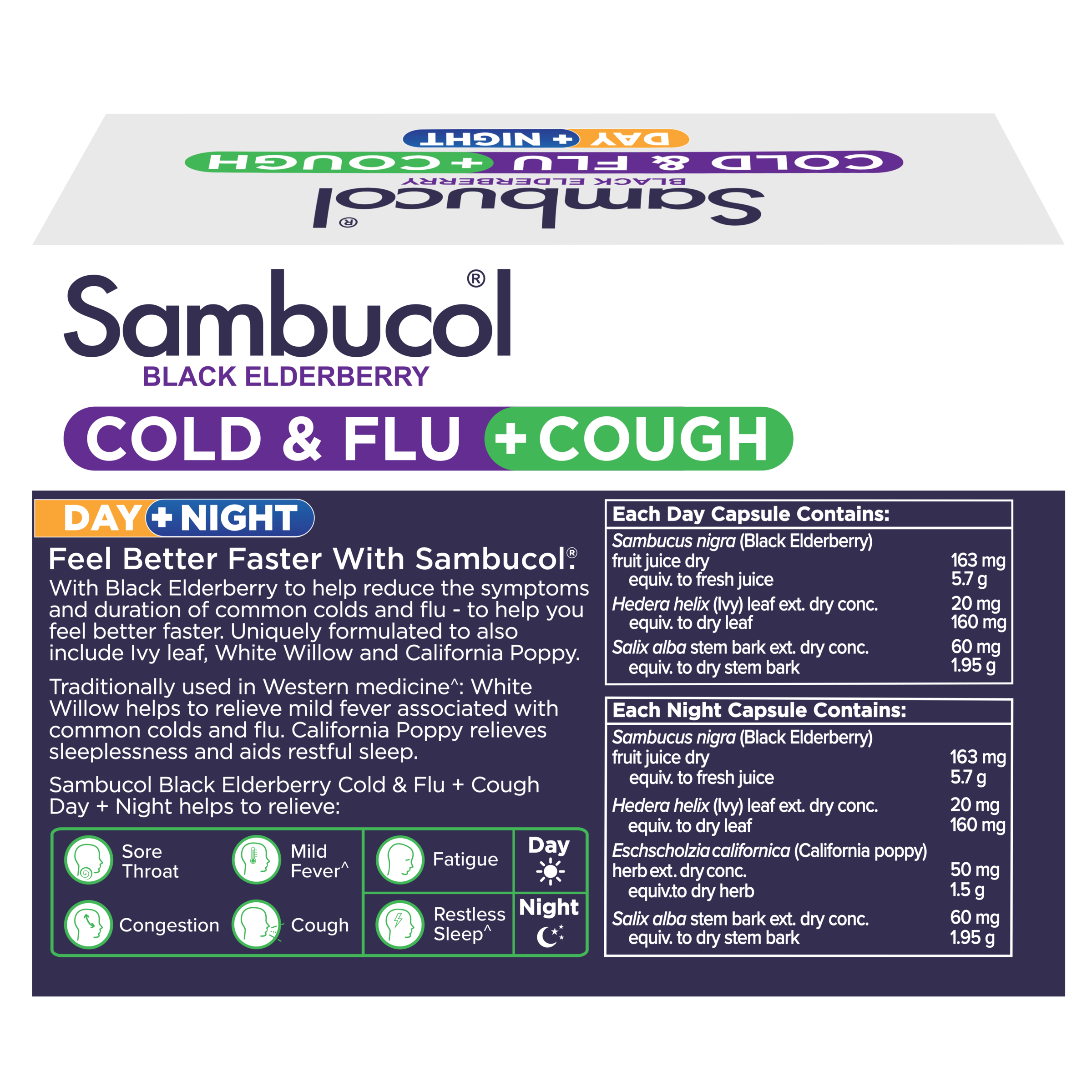 Sambucol Cold + Flu + Cough Day/Night 24 capsules - Image 2