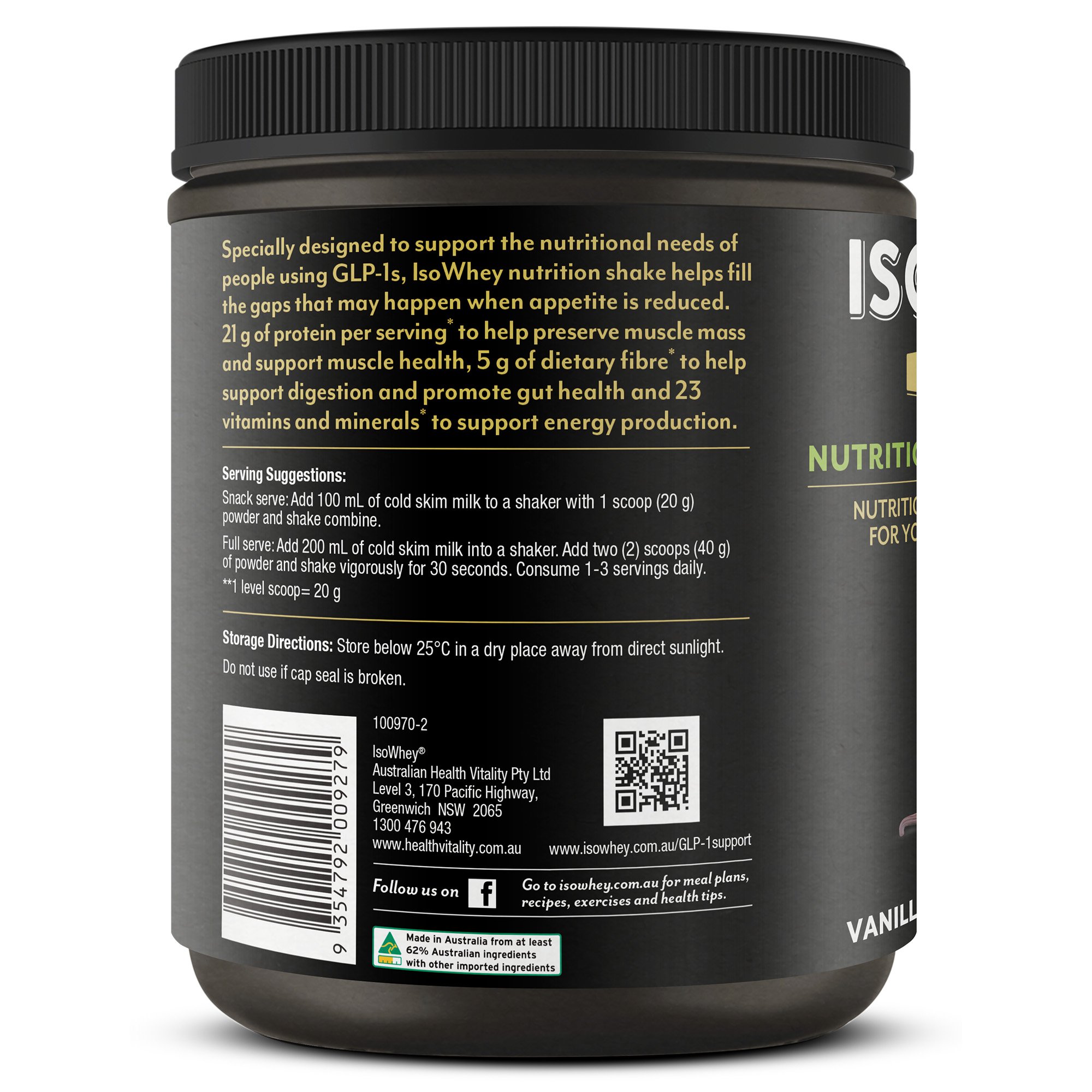 Isowhey GLP-1 Support Nutrition Shake Vanilla 480g - Image 2