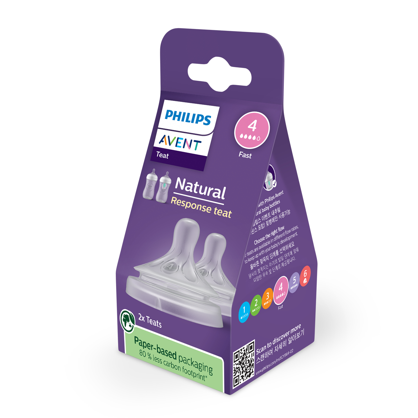 Avent Natural Response Teats 3 Month+ Flow 4 - 2 packs - Image 2