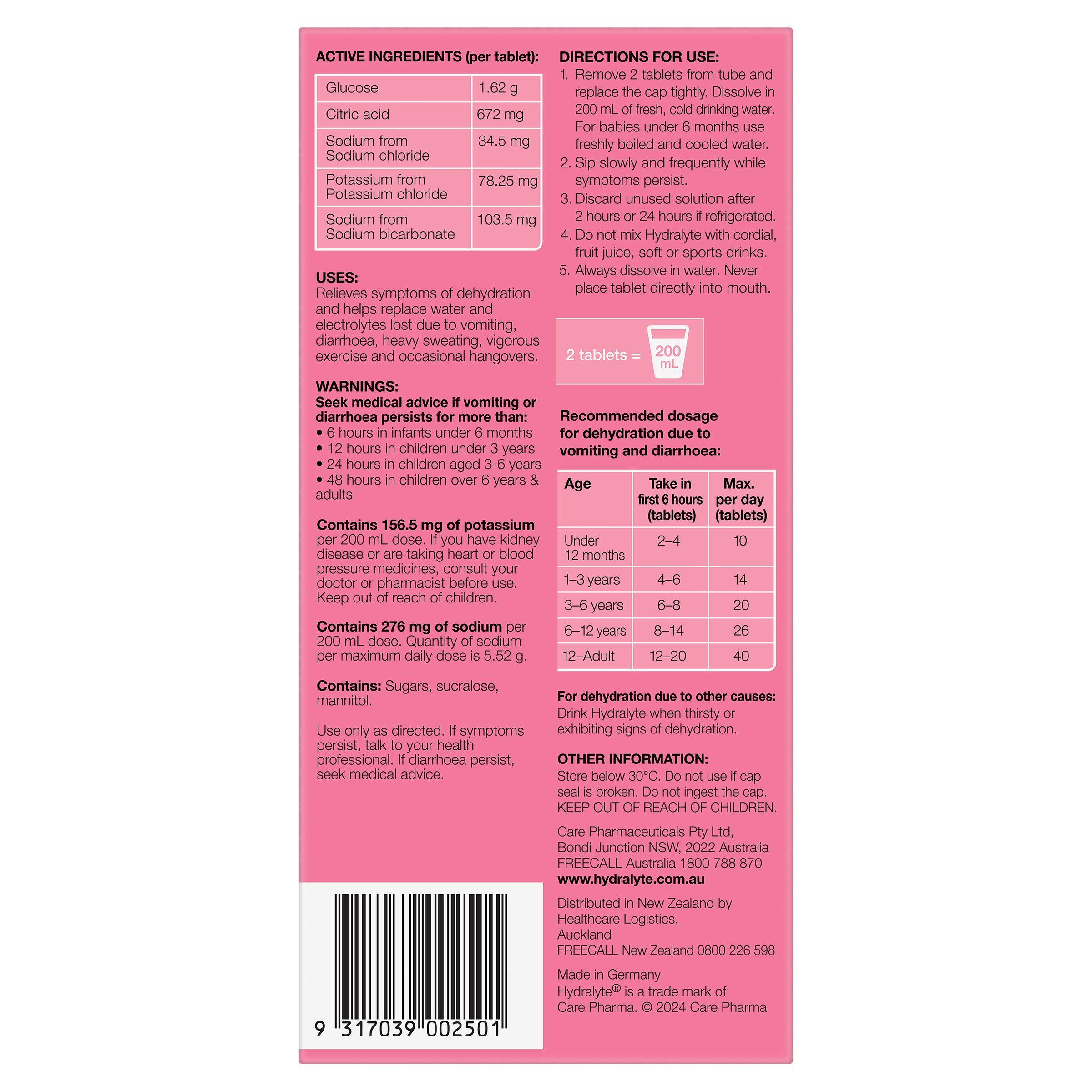 Hydralyte Watermelon Burst Flavoured Effervescent Electrolyte 40 tablets - Image 2