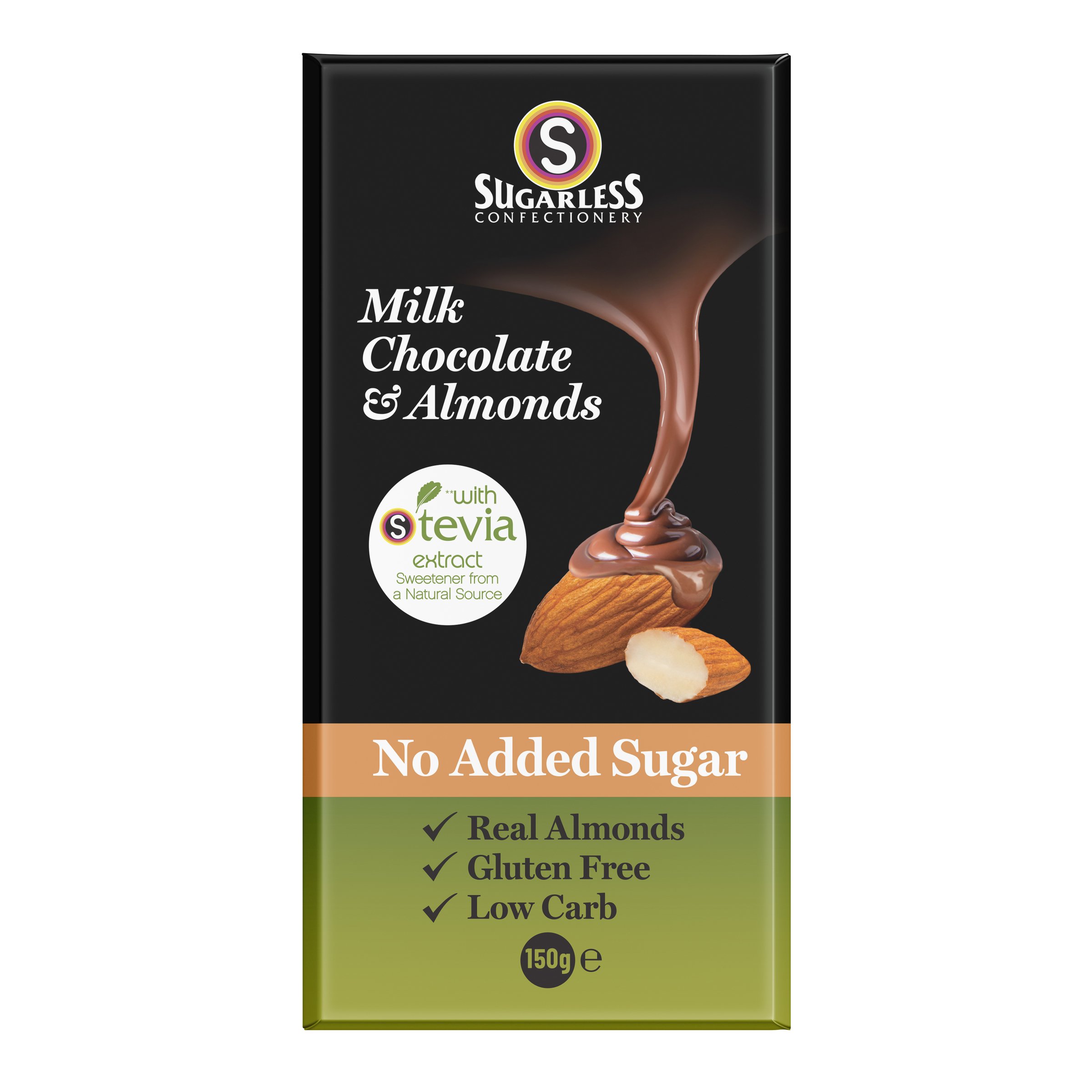 Sugarless Milk Chocolate & Almond 150g - Image 1