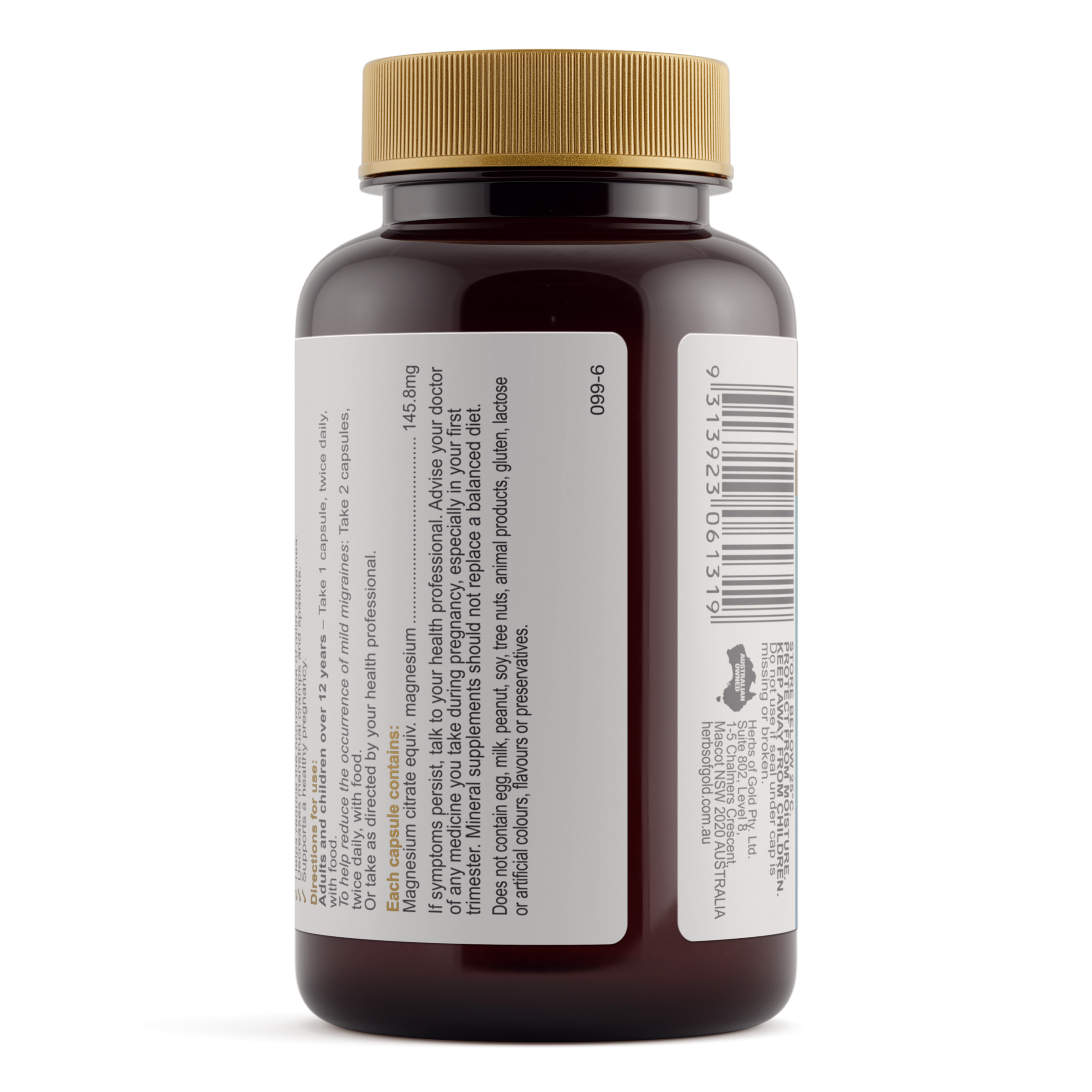 Herbs of Gold Magnesium Citrate 900 - 60 vegetarian capsules - Image 3